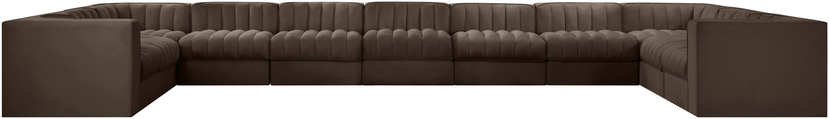 Rummi - Velvet Performance Fabric Upholstered 11 Piece Modular Sectional - Brown