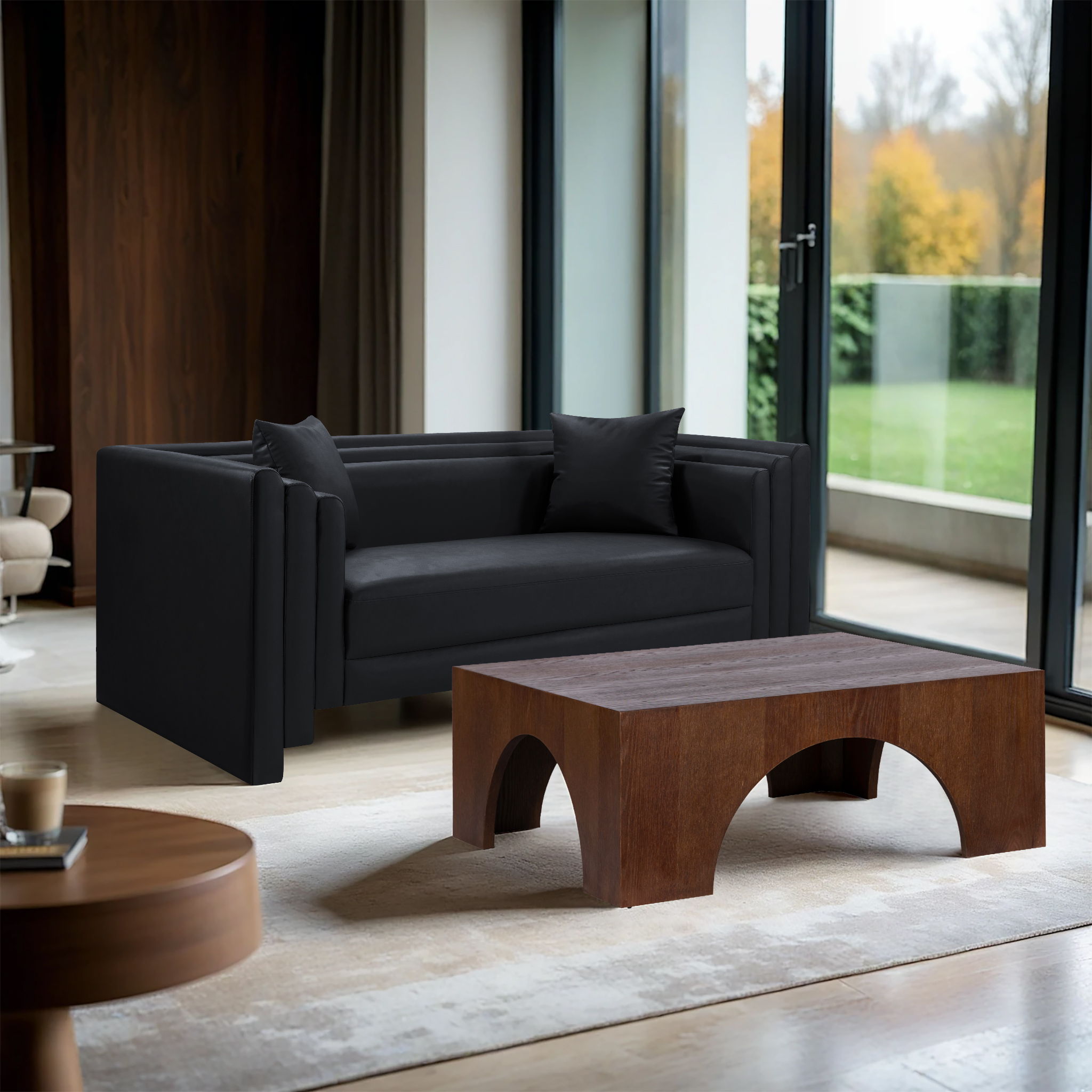 Everett - Vegan Leather 67" Upholstered Loveseat - Black