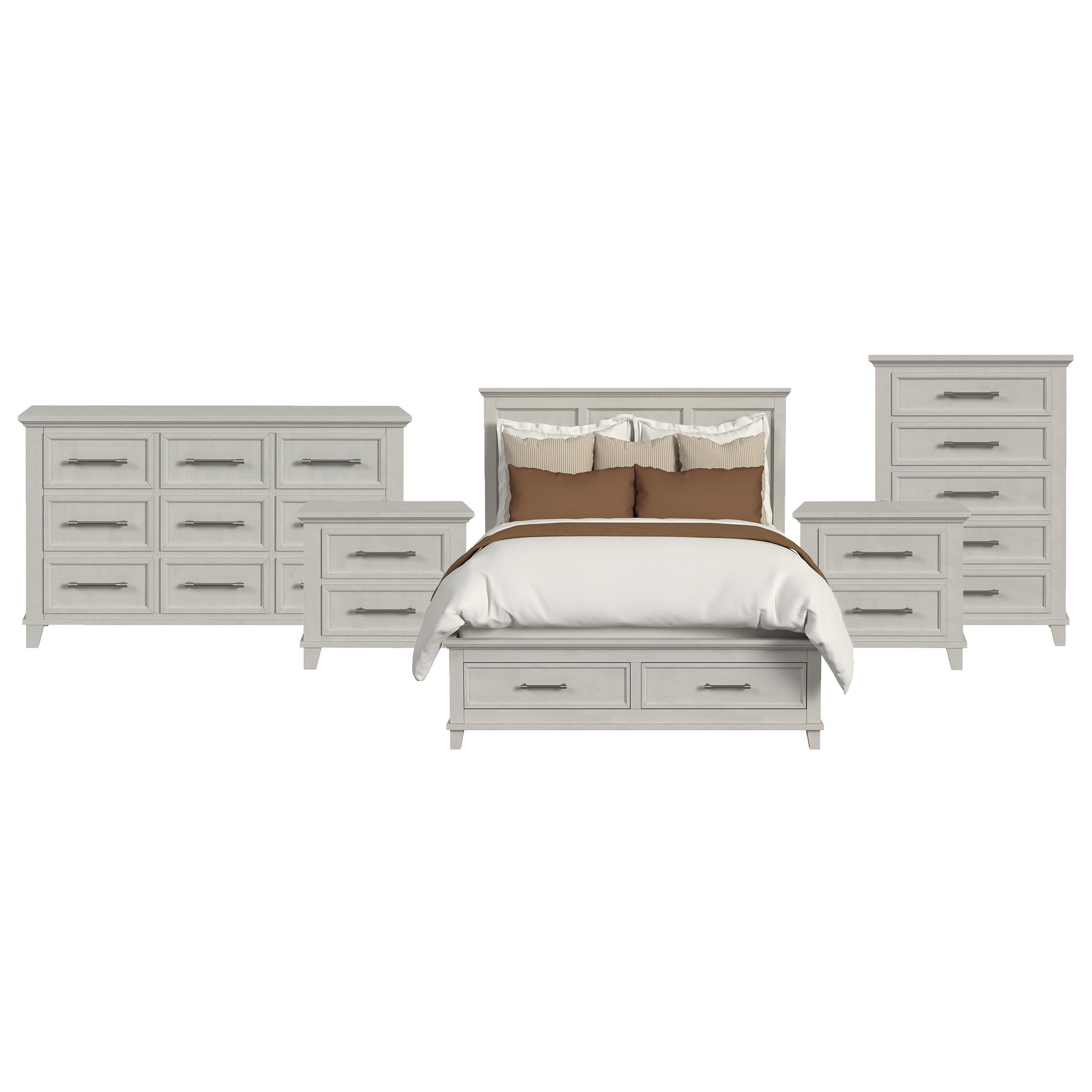 Canterbury - Queen Storage 5 Piece Bedroom Set With 2 Nightstands, Dresser & Chest - Ivory