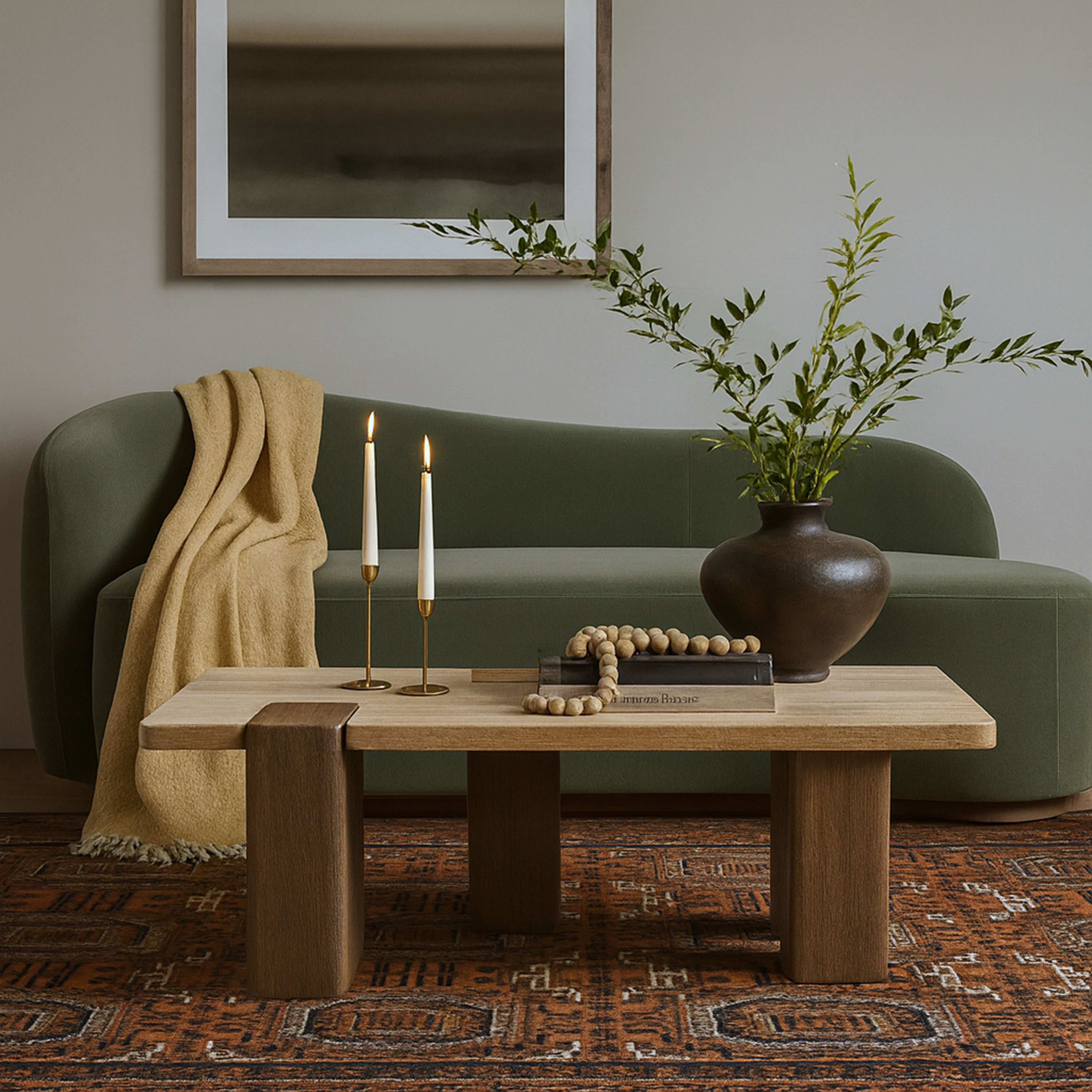 Ravenna - Genuine Fabric Travertine And Oak Wood Coffee Table - Natural
