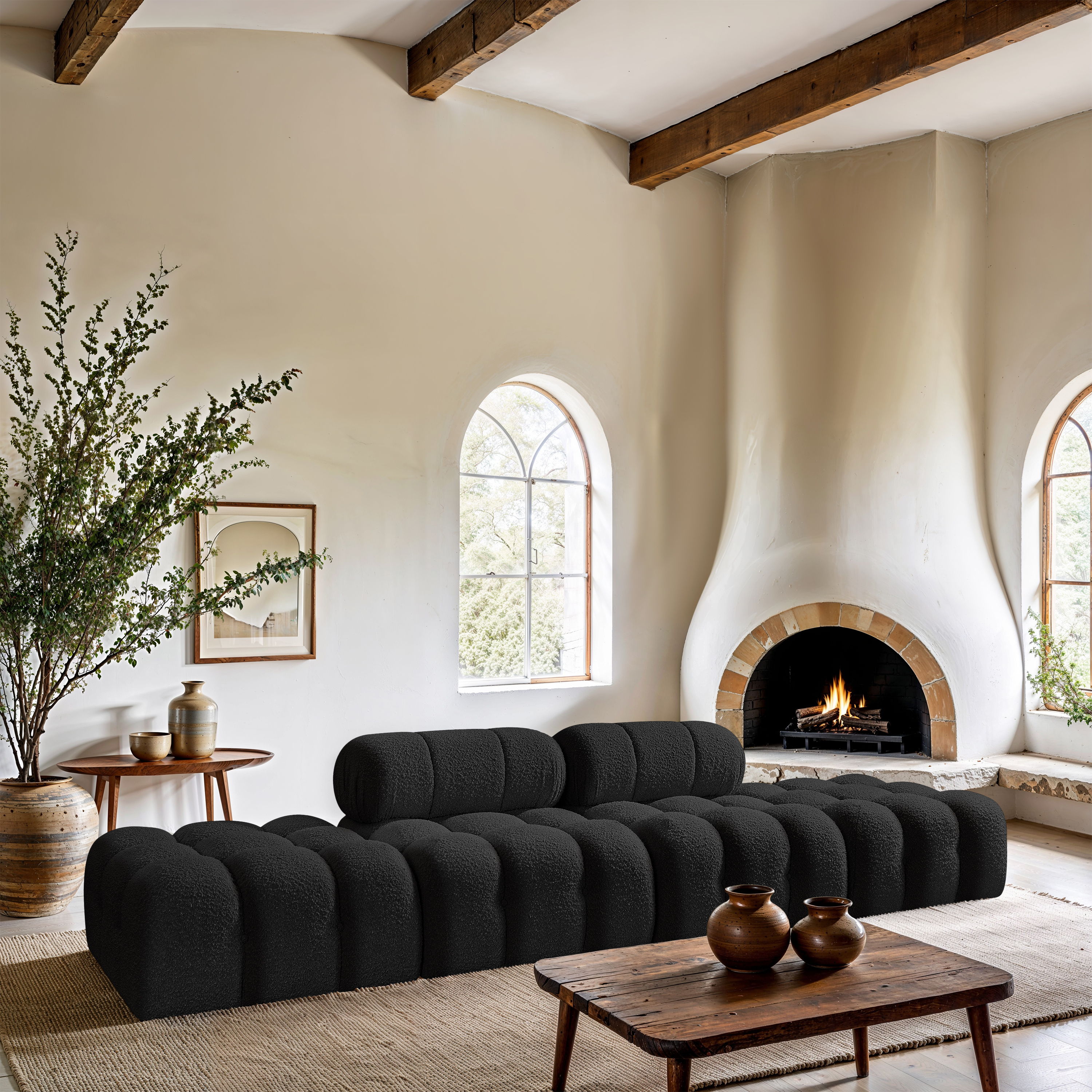 Ames - 4 Piece Boucle Fabric 136" Upholstered Modular Sofa - Black