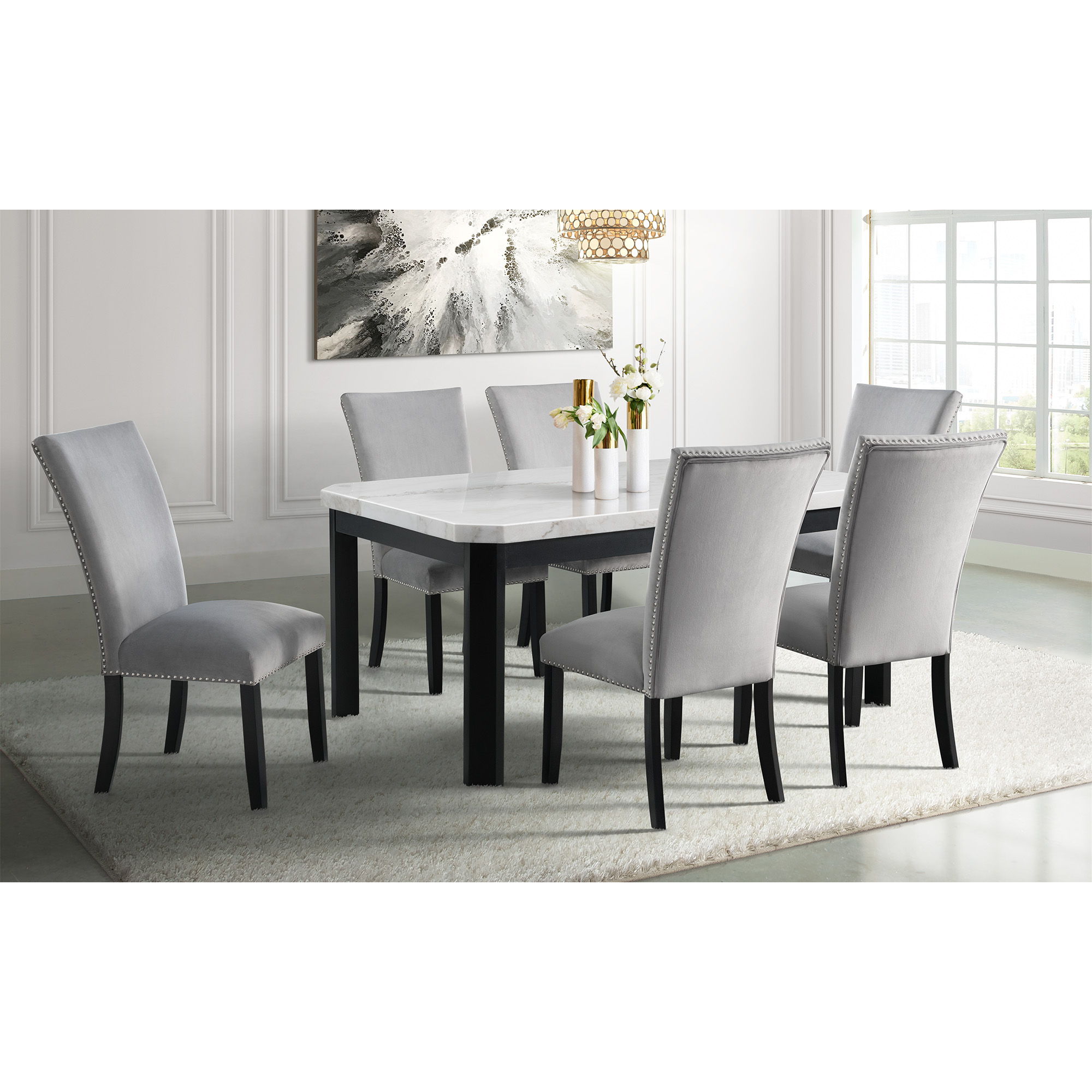 Francesca - 7 Piece Dining Set Rectangular - Gray