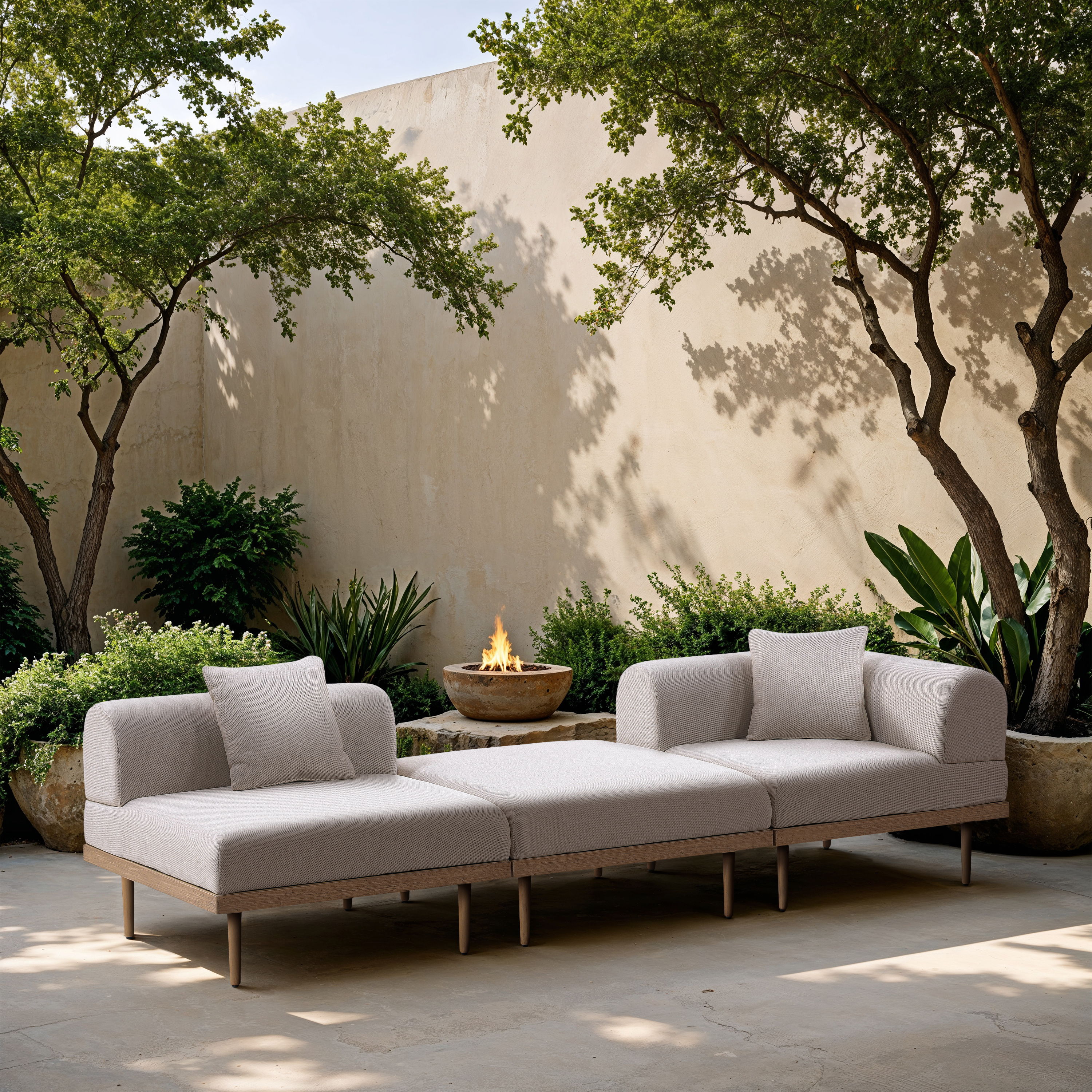 Laguna - 3 Piece Resilient Water Resistant Fabric 106.5" Upholstered Outdoor Patio Modular Sofa - Beige