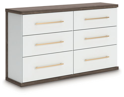 Kendanport - Six Drawer Dresser - Brown / White, white
