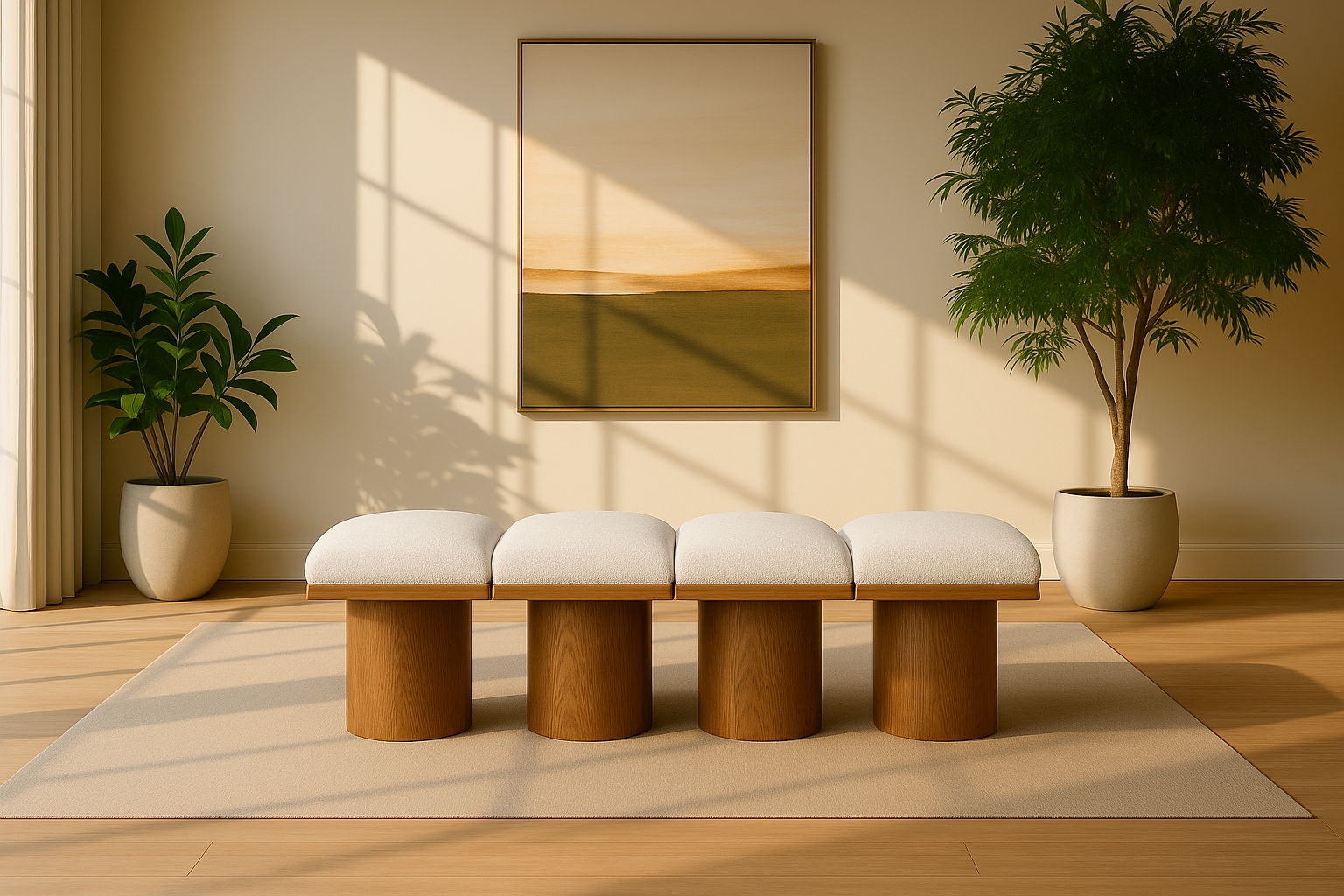 Pavilion - 62" 4 Piece Modular Bench With Brown Base - Cream