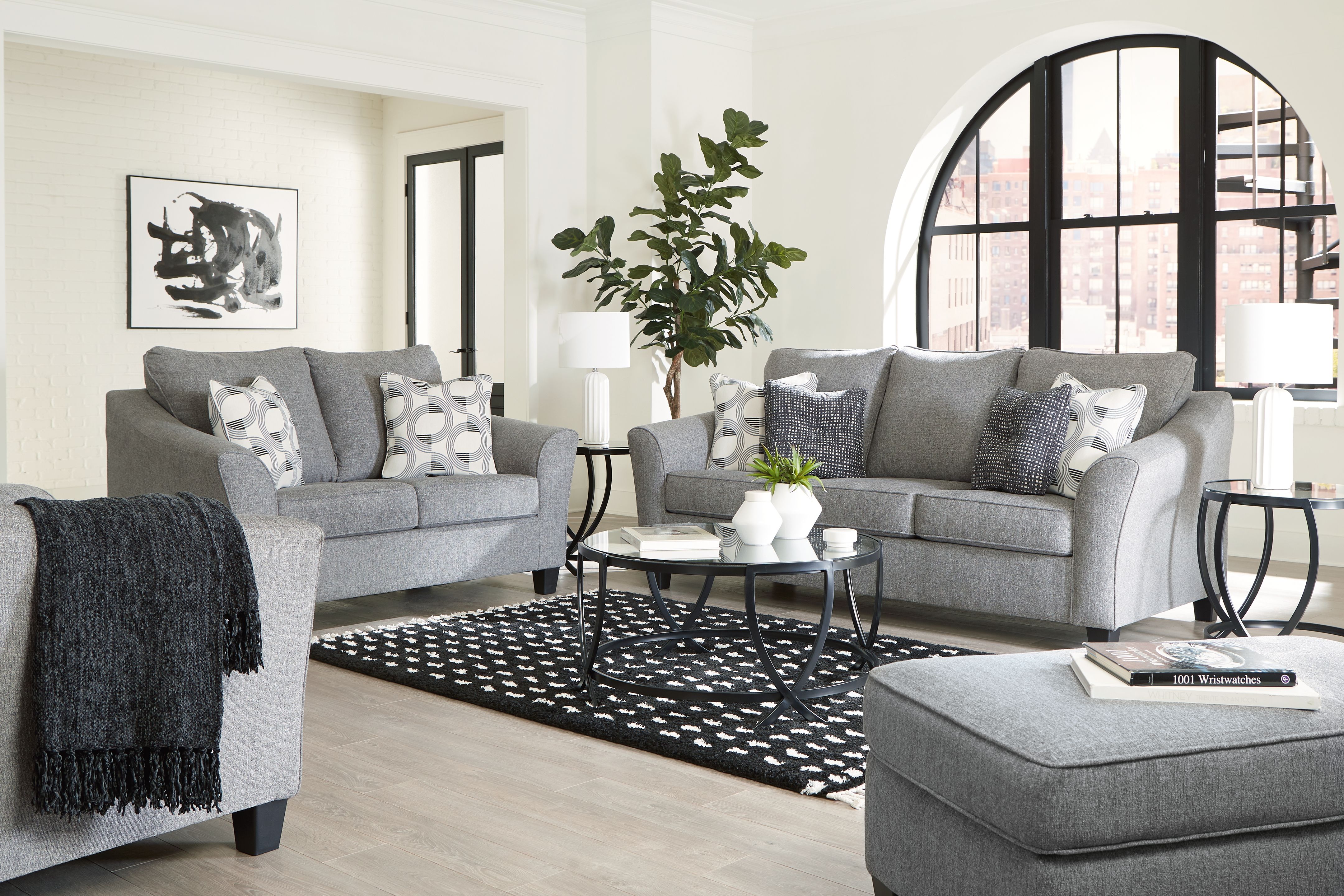 Ashley Mathonia - Smoke - 4 Pc. - Sofa, Loveseat, Chair And A Half, Ottoman