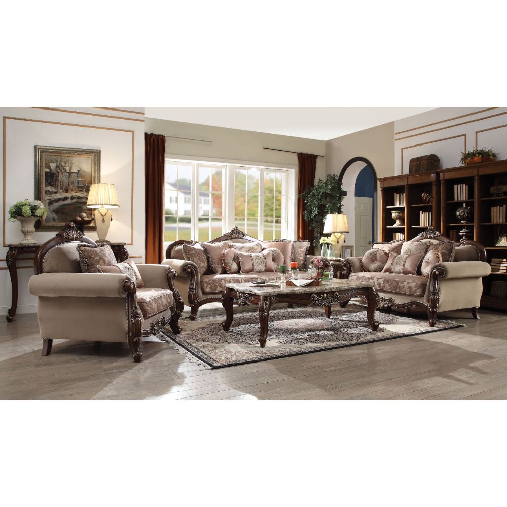 Mehadi - Sofa With 8 Pillows - Velvet & Walnut, beige, view 2