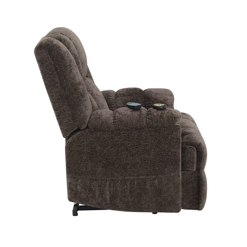Pacay - Power Recliner With Lift & Heating & Massage - Brown Chenille, dark gray, view 3
