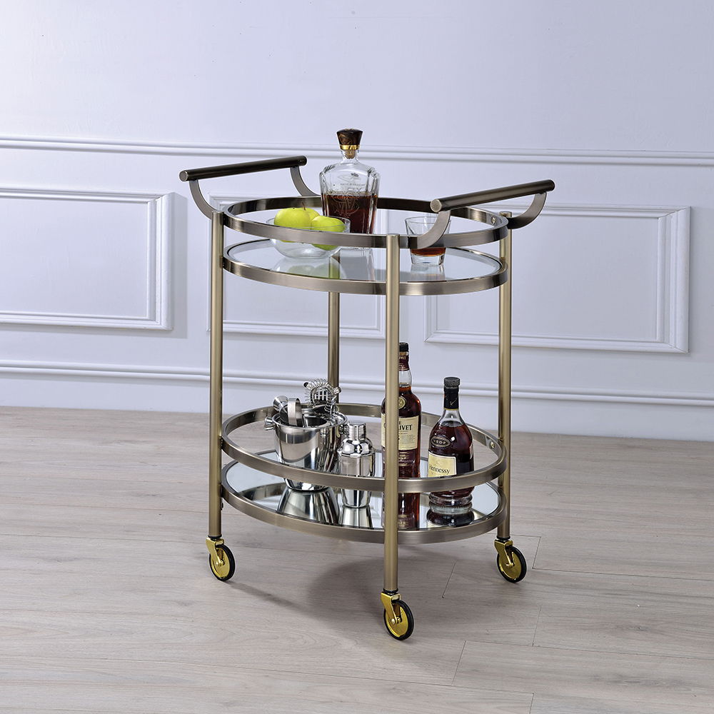 Lakelyn - Serving Cart - Clear Glass & Brushed Bronze, bronze