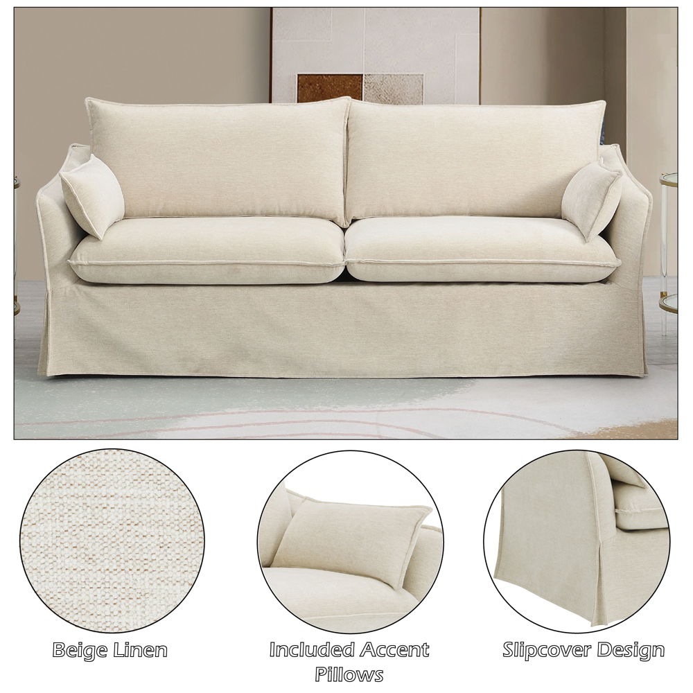 Shane - Sofa With 2 Pillows - Beige Linen, beige, view 8