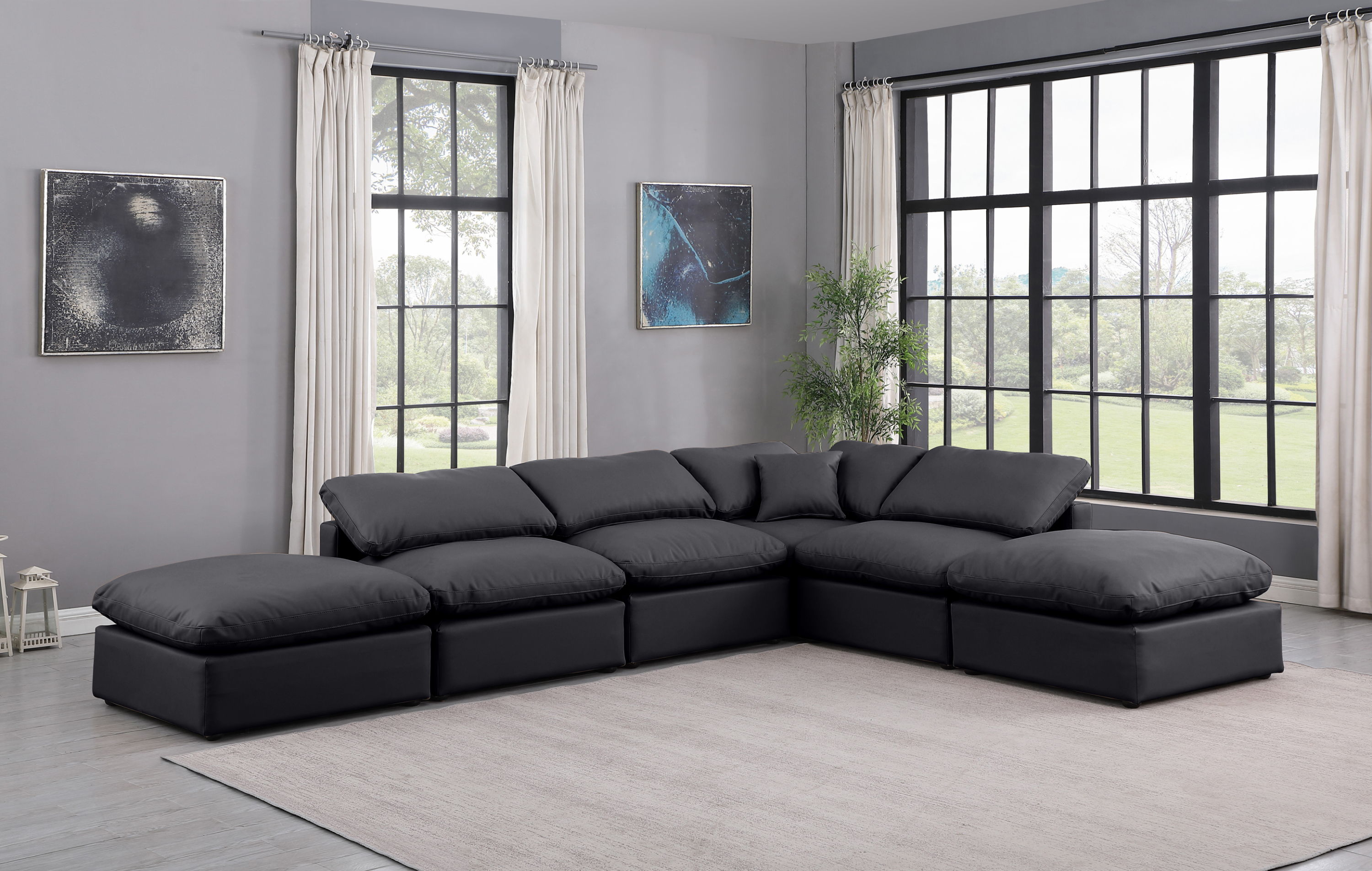 Indulge - Faux Leather 6 Piece Modular Armless Sectional - Black