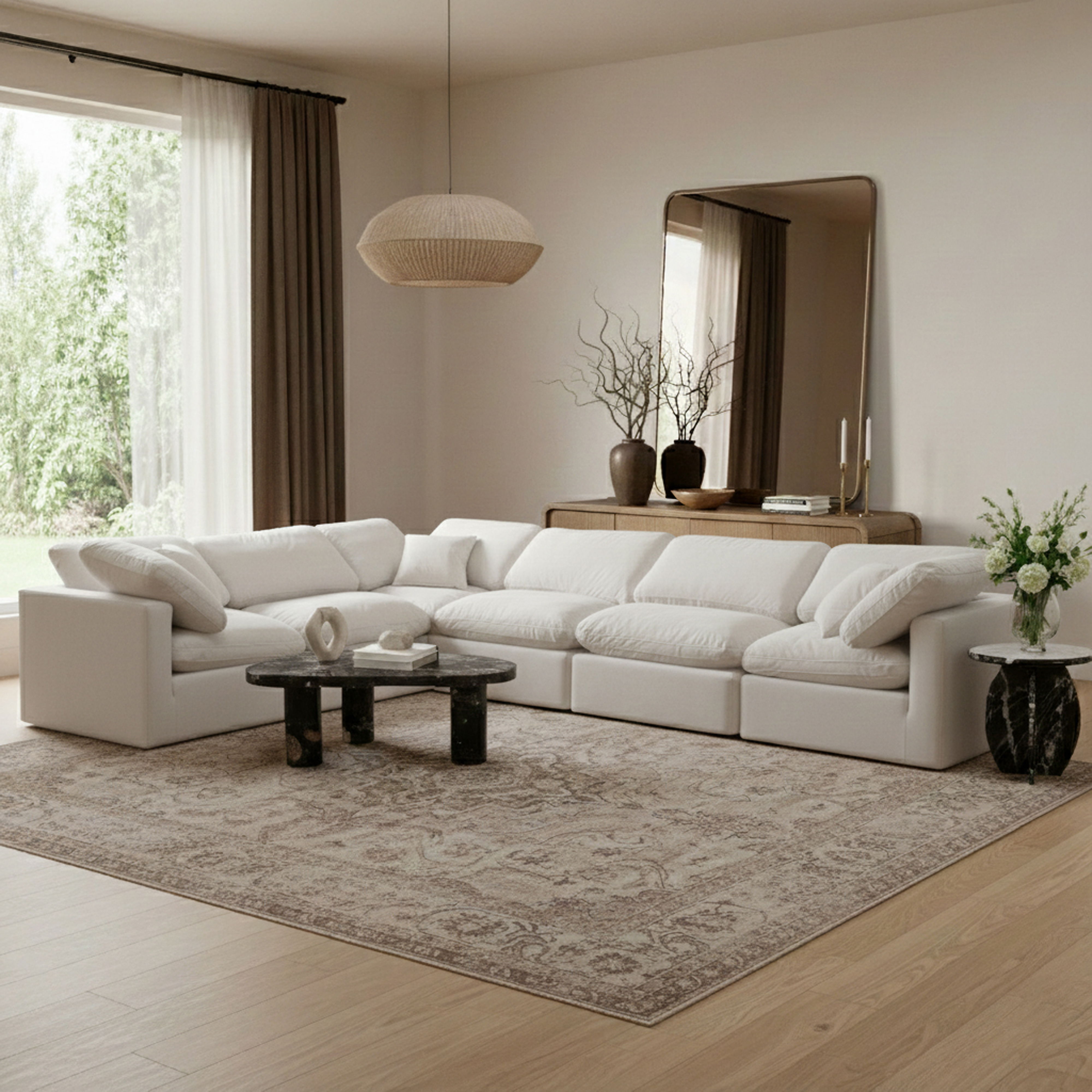 Indulge - Velvet 6 Piece Modular Corner Sectional - Off White