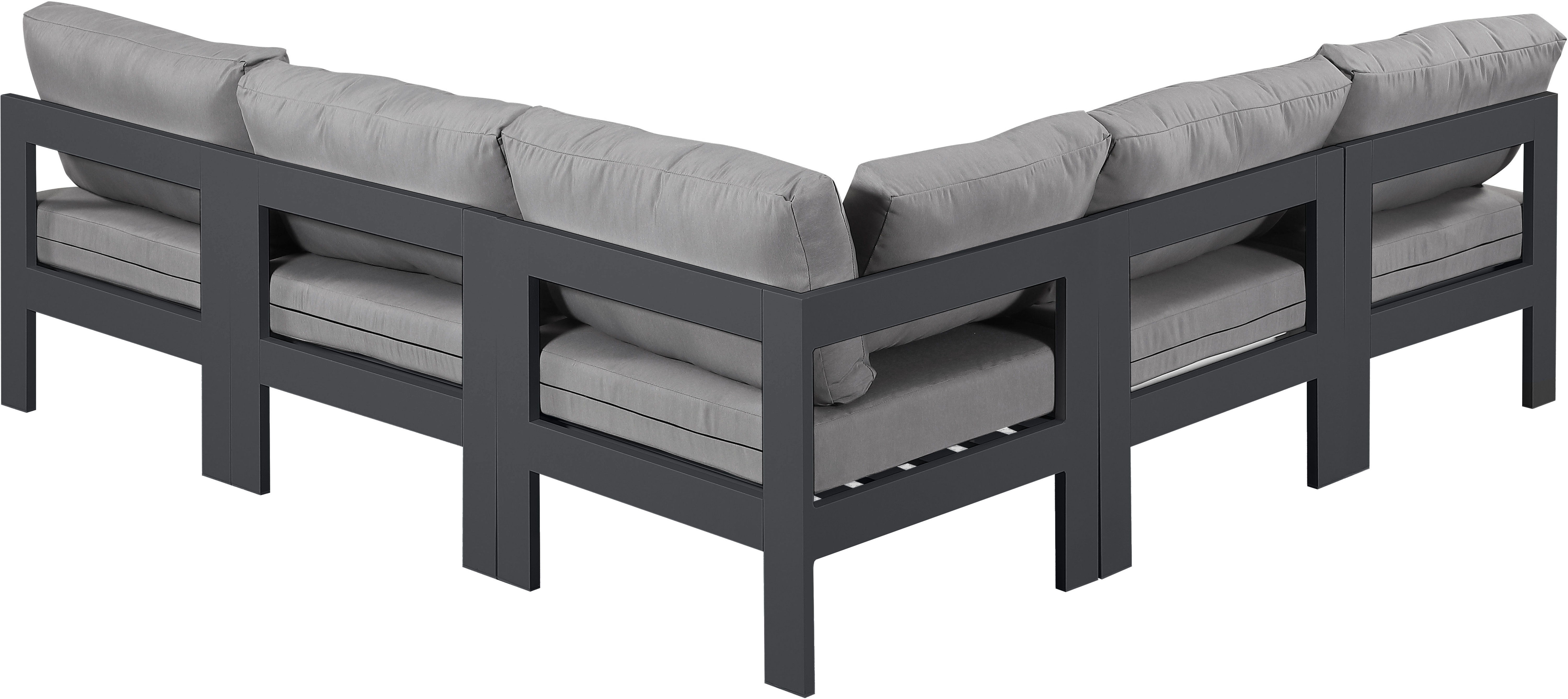 Nizuc - Outdoor Patio 5 Piece Modular Corner Armless Sectional With Gray Frame - Gray