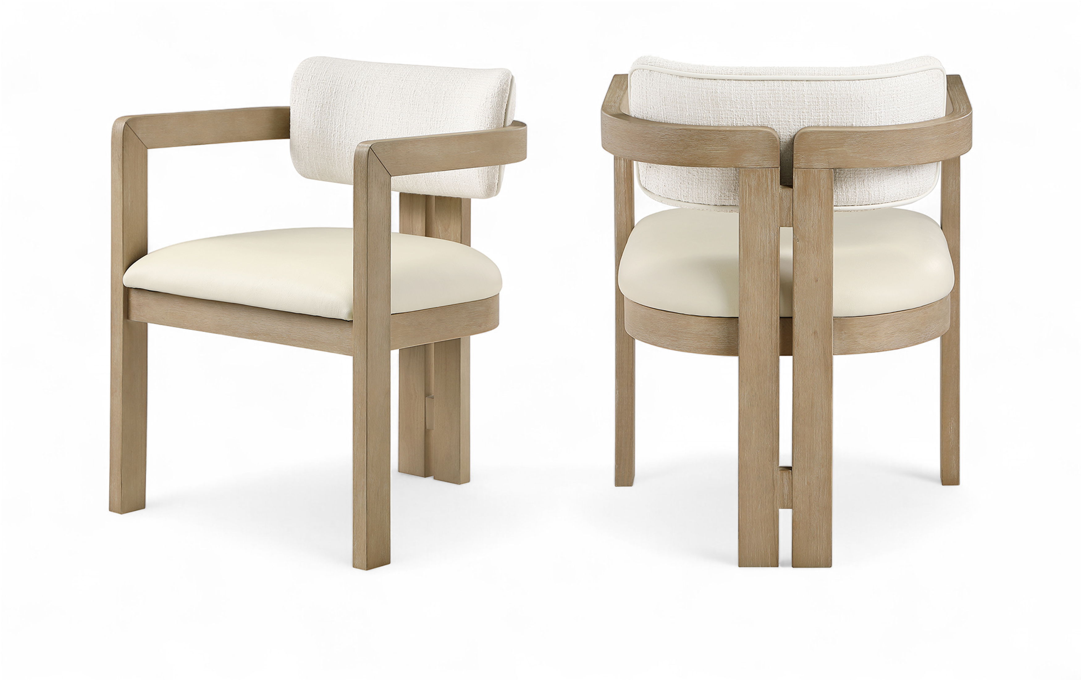 Ravina - Vegan Leather and Linen Textured Fabric Upholstered Dining Chair (Set of 2) - Cream / Stained Natural