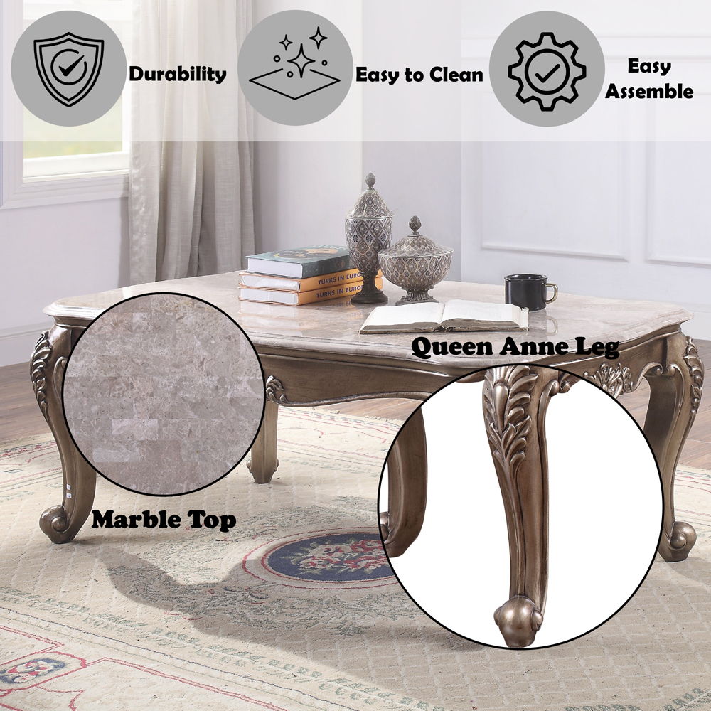Jayceon - Coffee Table - Marble Top & Champagne, beige