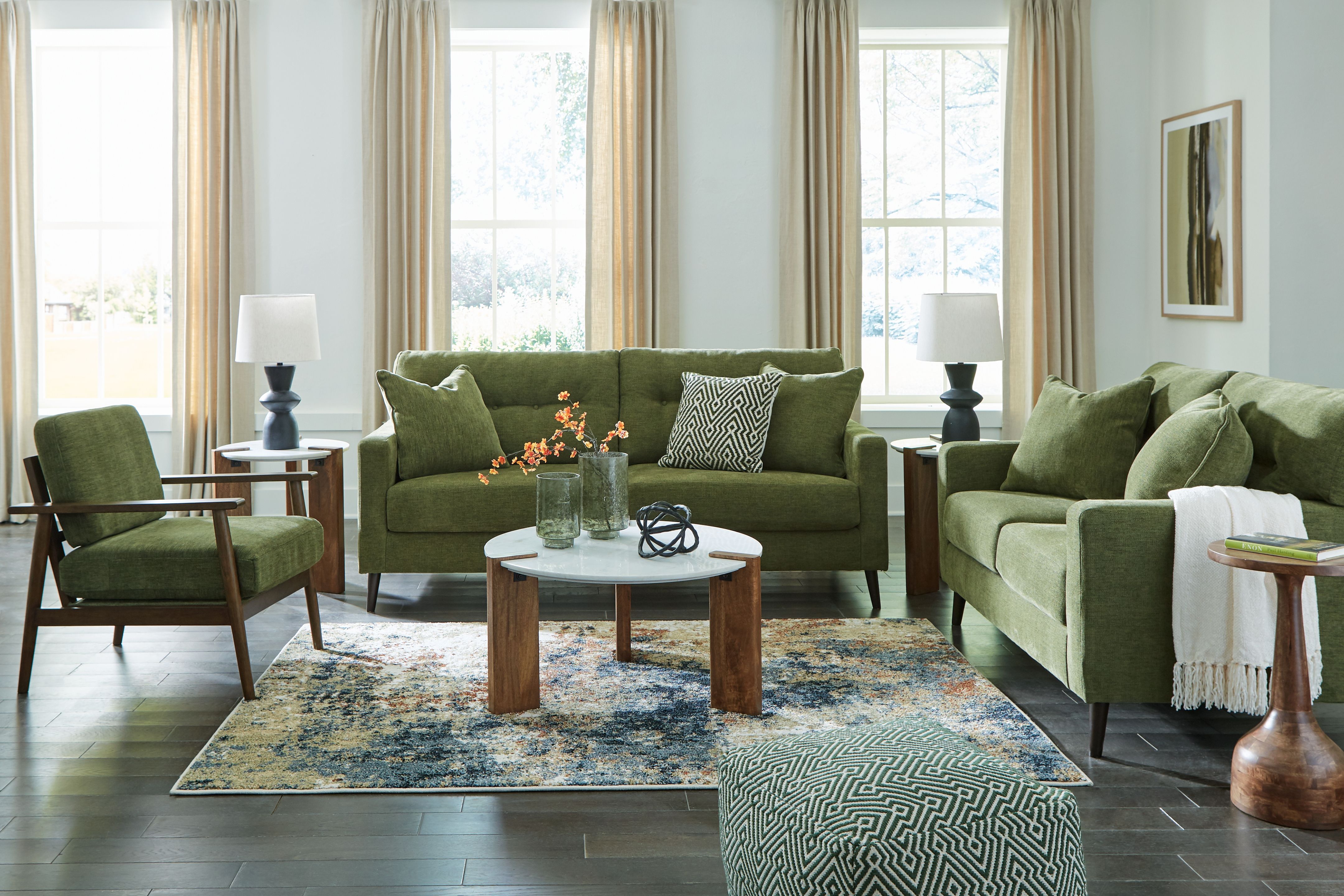 Ashley Bixler - Olive - 3 Pc. - Sofa, Loveseat, Accent Chair