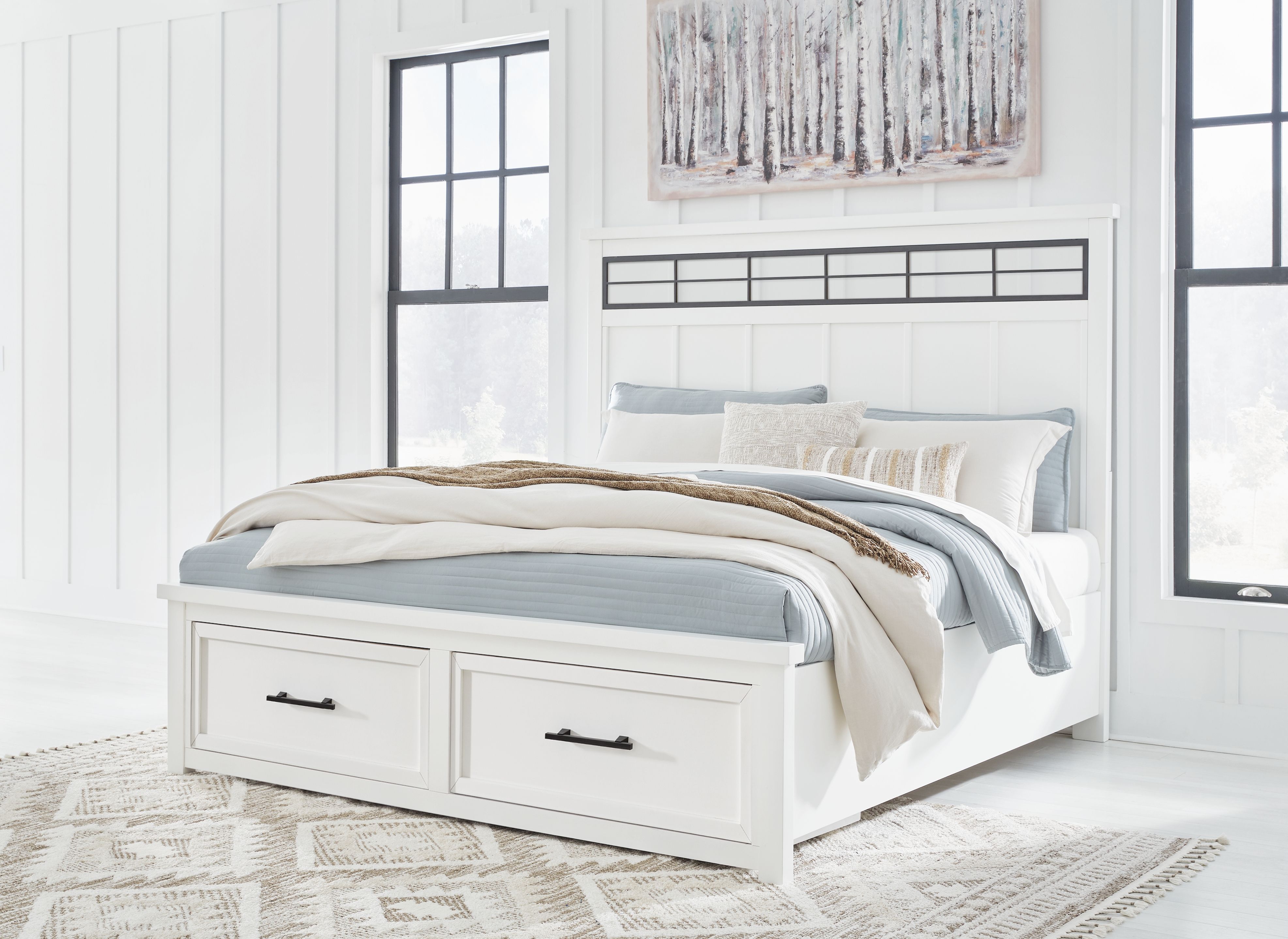 Ashbryn - King Panel Storage Bed - White / Natural