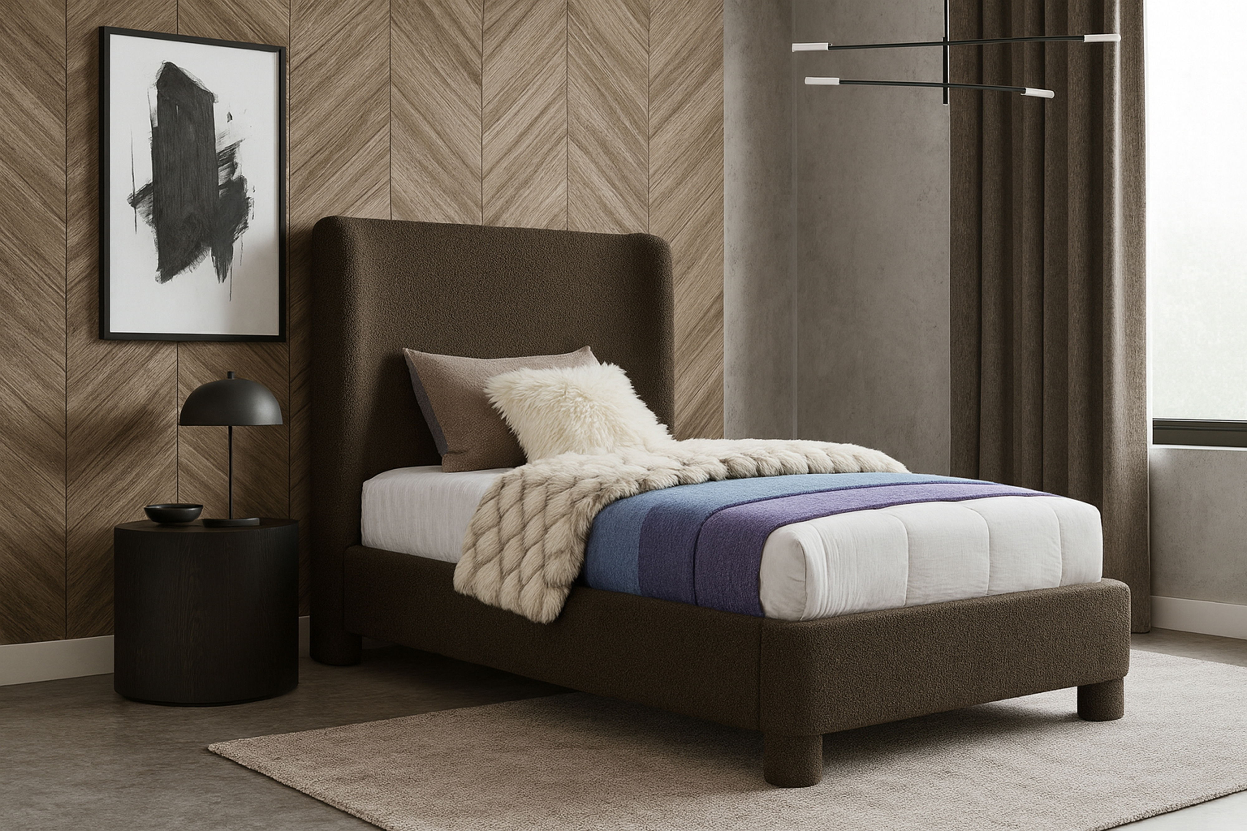 Penny - Boucle Fabric Twin Bed - Brown