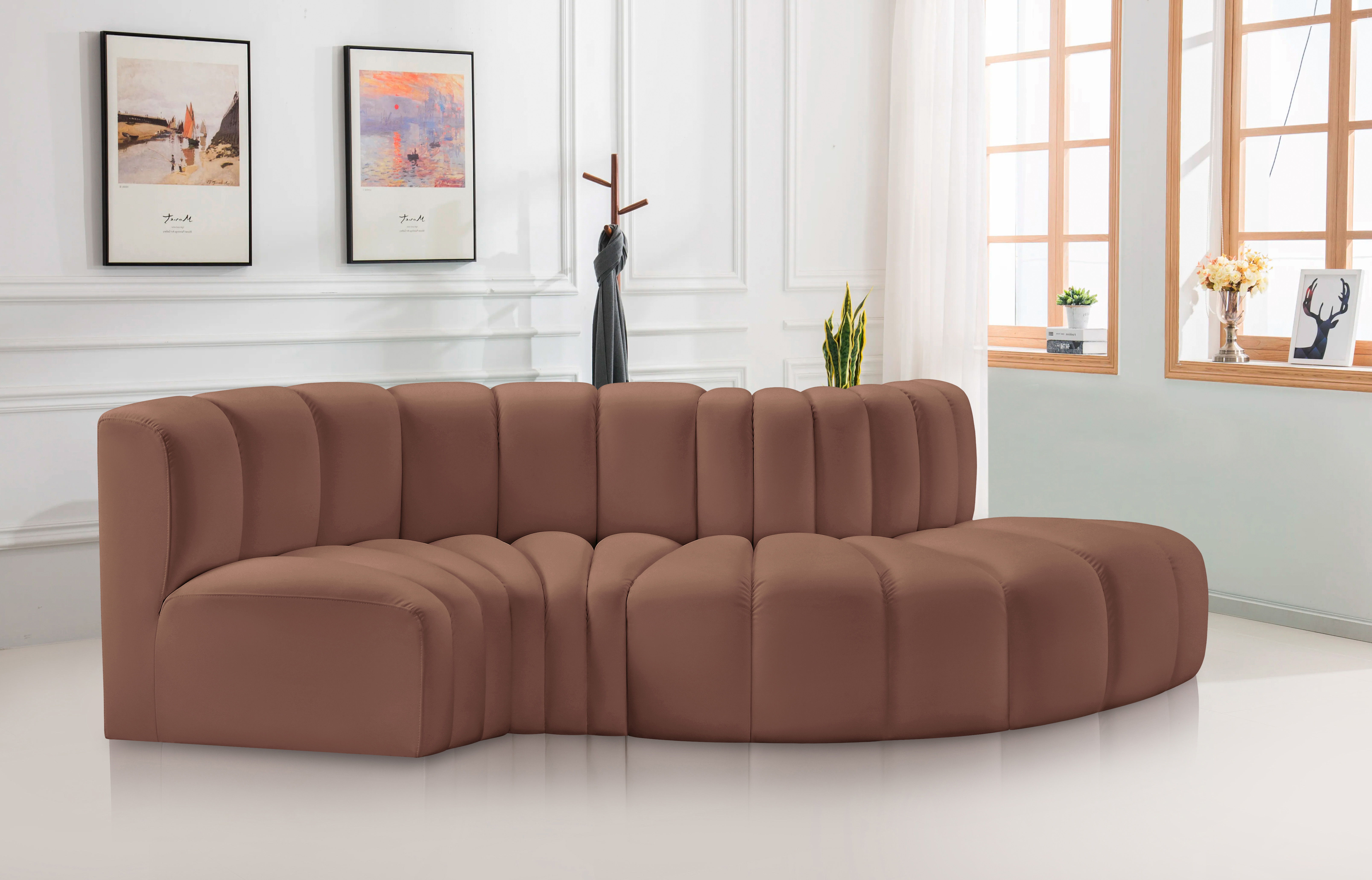 Arc - Faux Leather 4 Piece L-Shaped Modular Sofa - Cognac