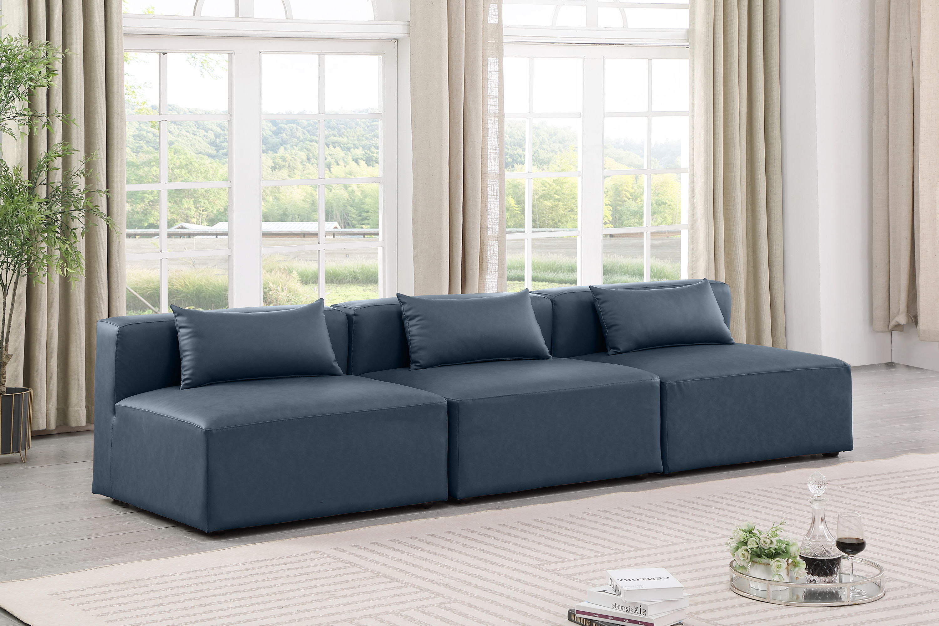 Cube - Modular 3 Piece Armless Sofa - Navy Blue