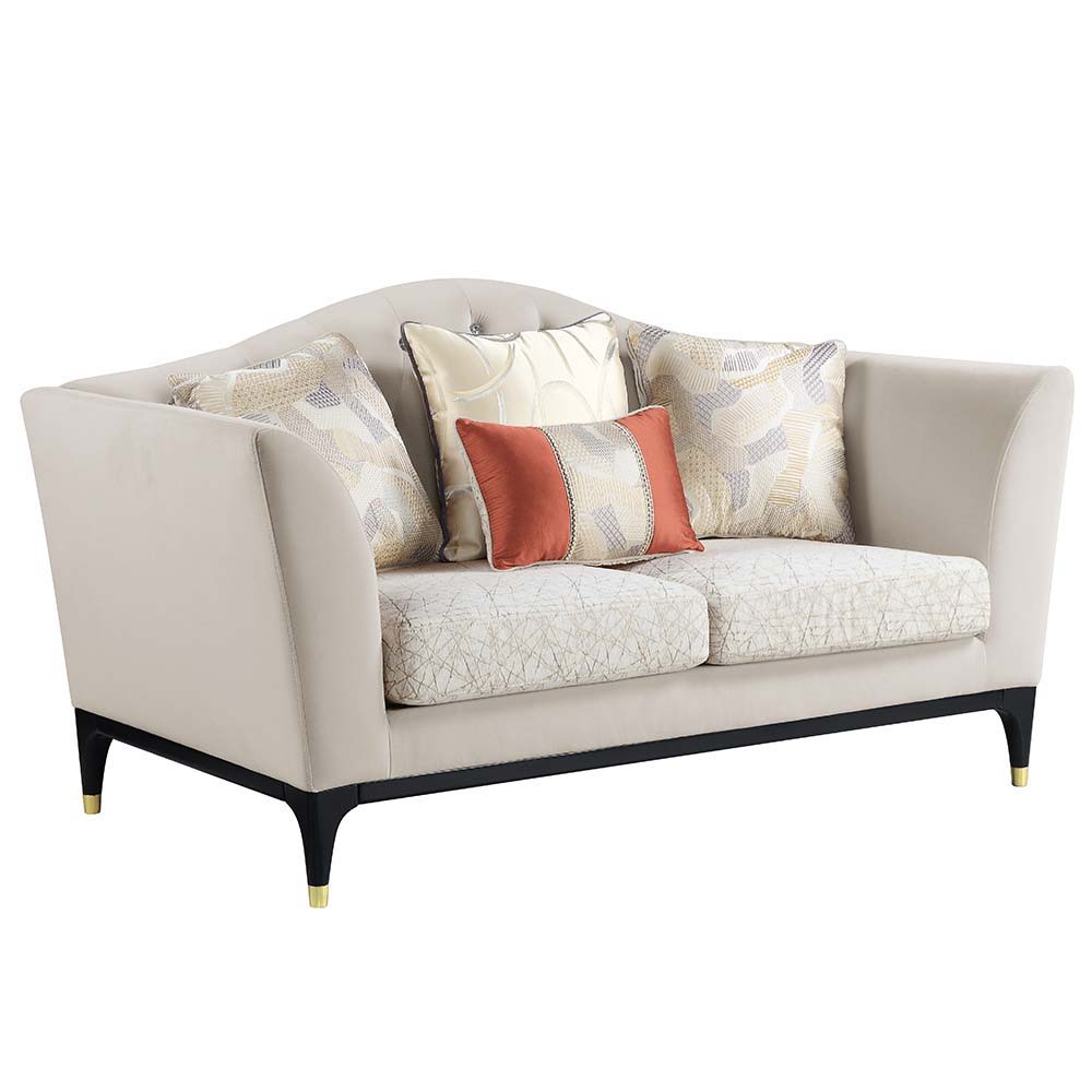 Tayden - Loveseat With 4 Pillows - Beige Velvet, beige