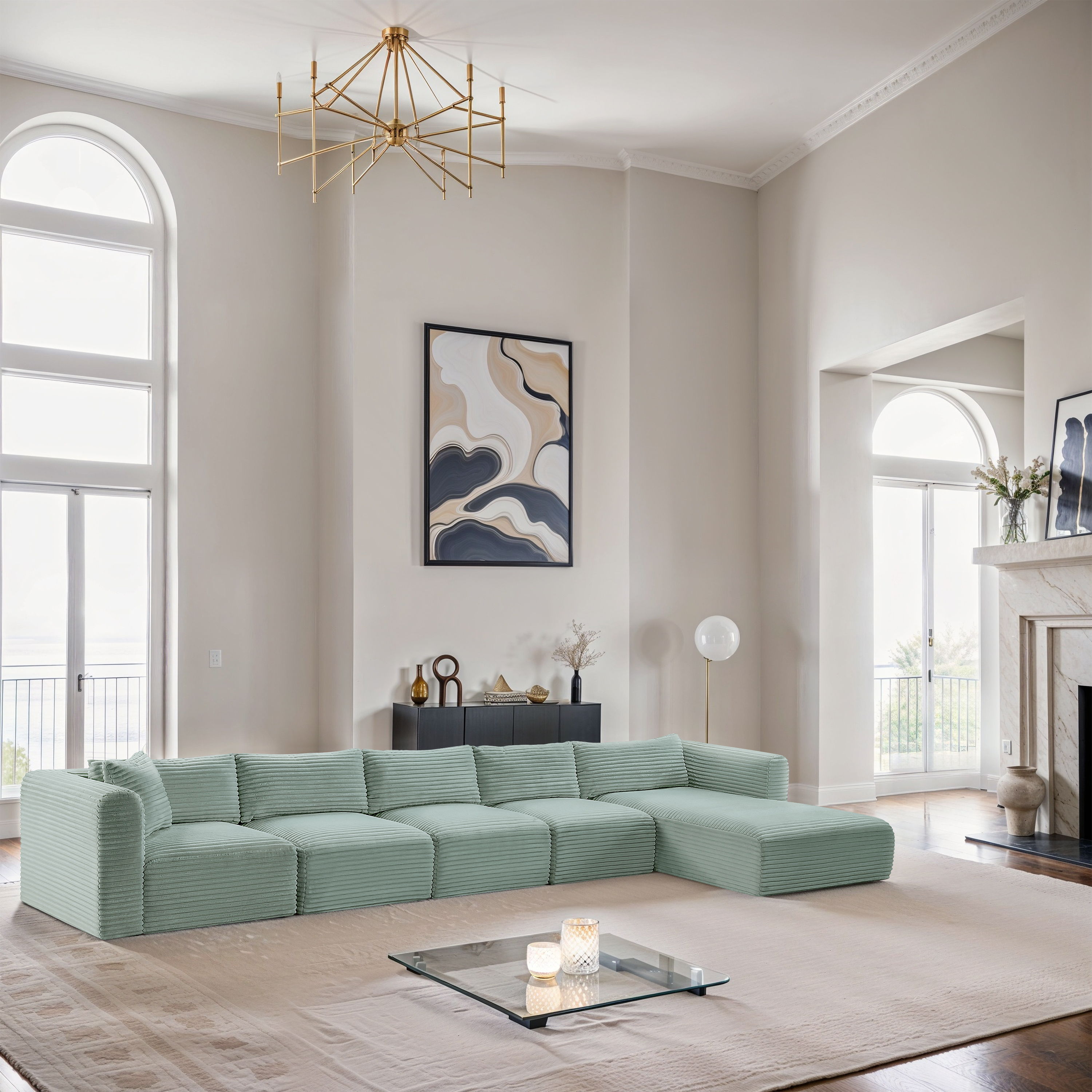 Shaggy - 5 Piece Modular Sectional With Chaise - Mint