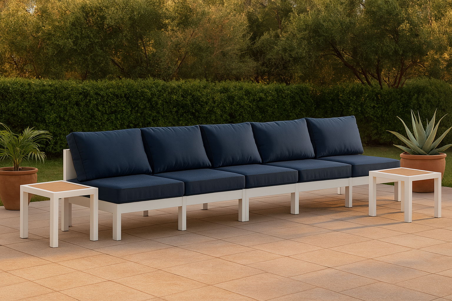 Nizuc - Outdoor Patio 4 Piece Armless Modular Sofa With White Frame - Navy