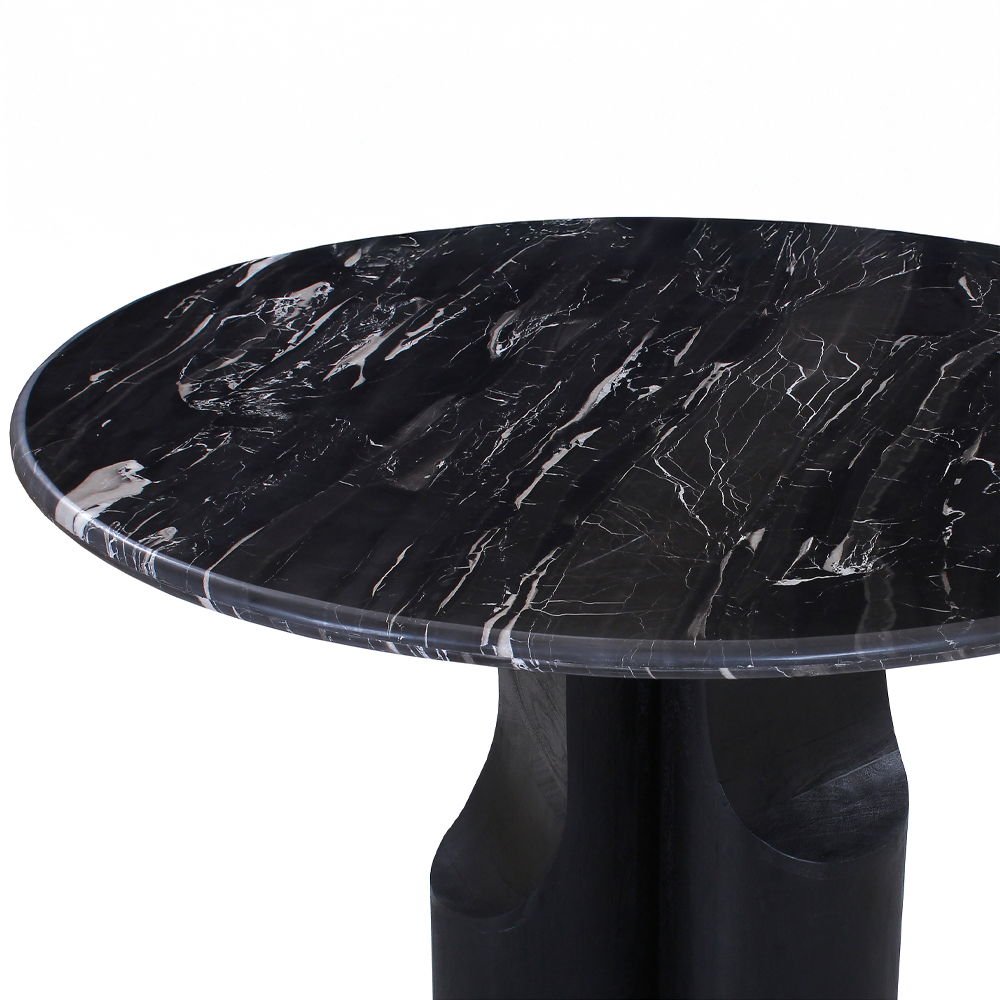 Kinton - Round Dining Table With Natural Marble Top - Black, black, view 4