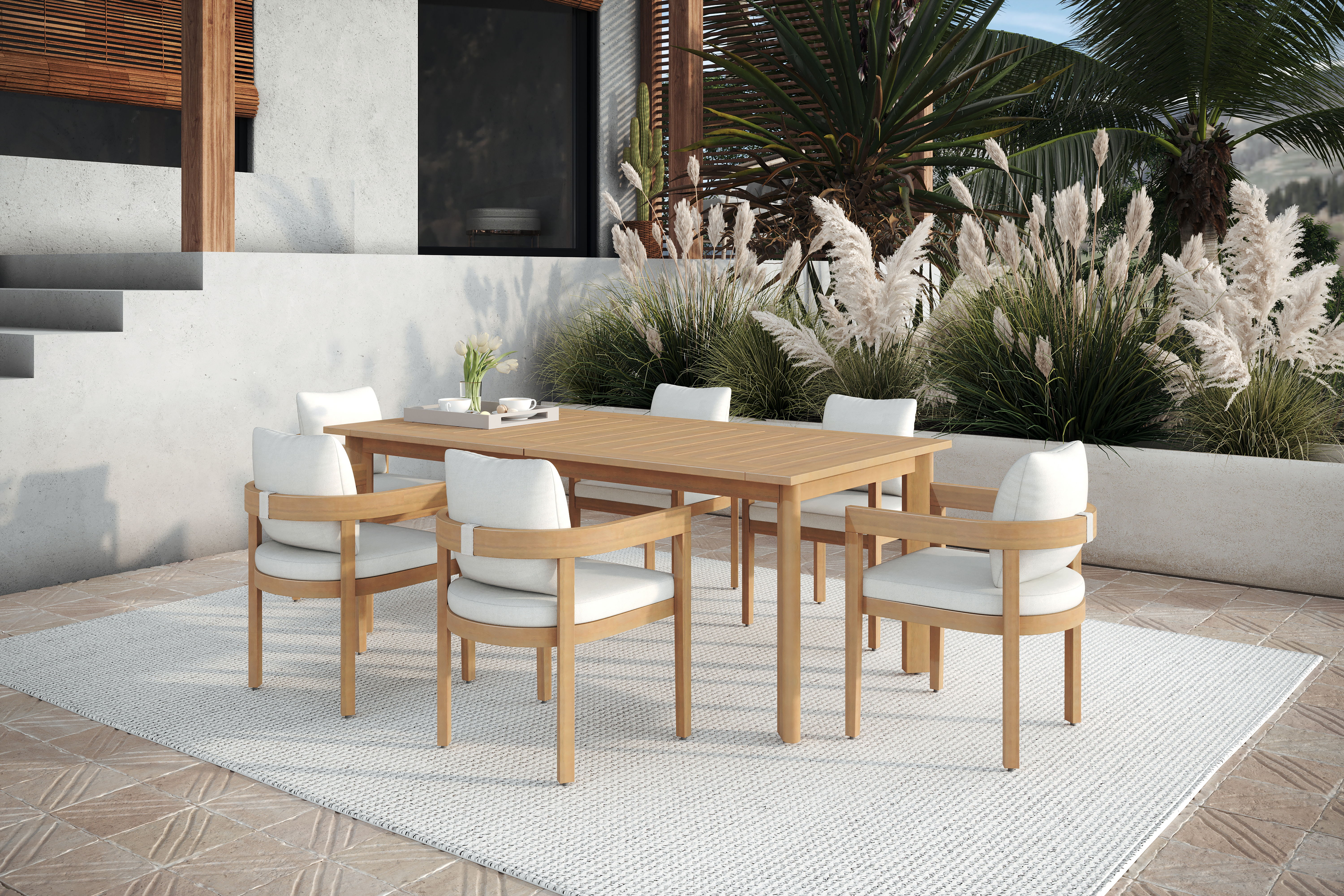 Wesley - Patio 7 Piece Dining Set Table & 6 Chairs - White