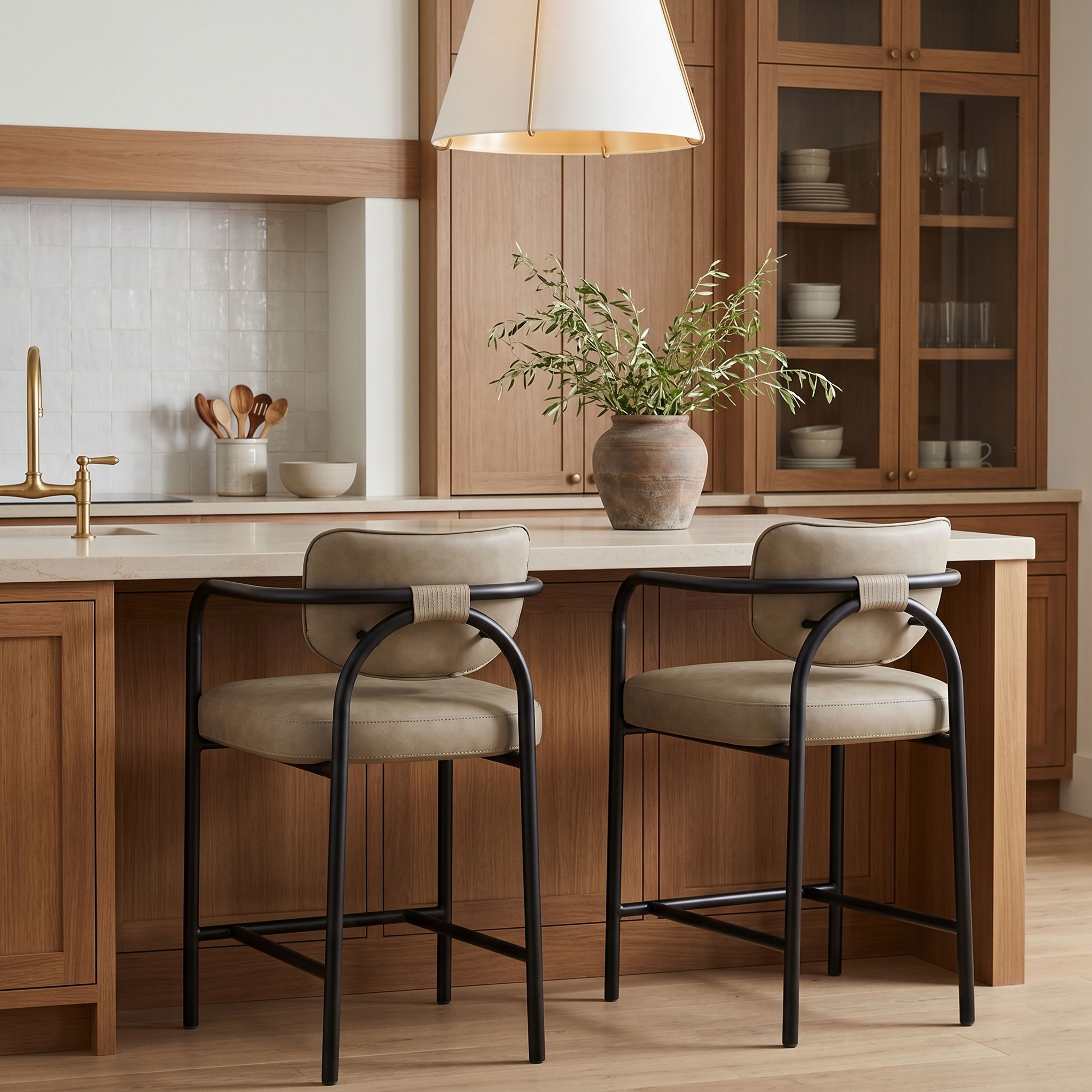 Serava - Vegan Leather Upholstered Counter Stool - Taupe