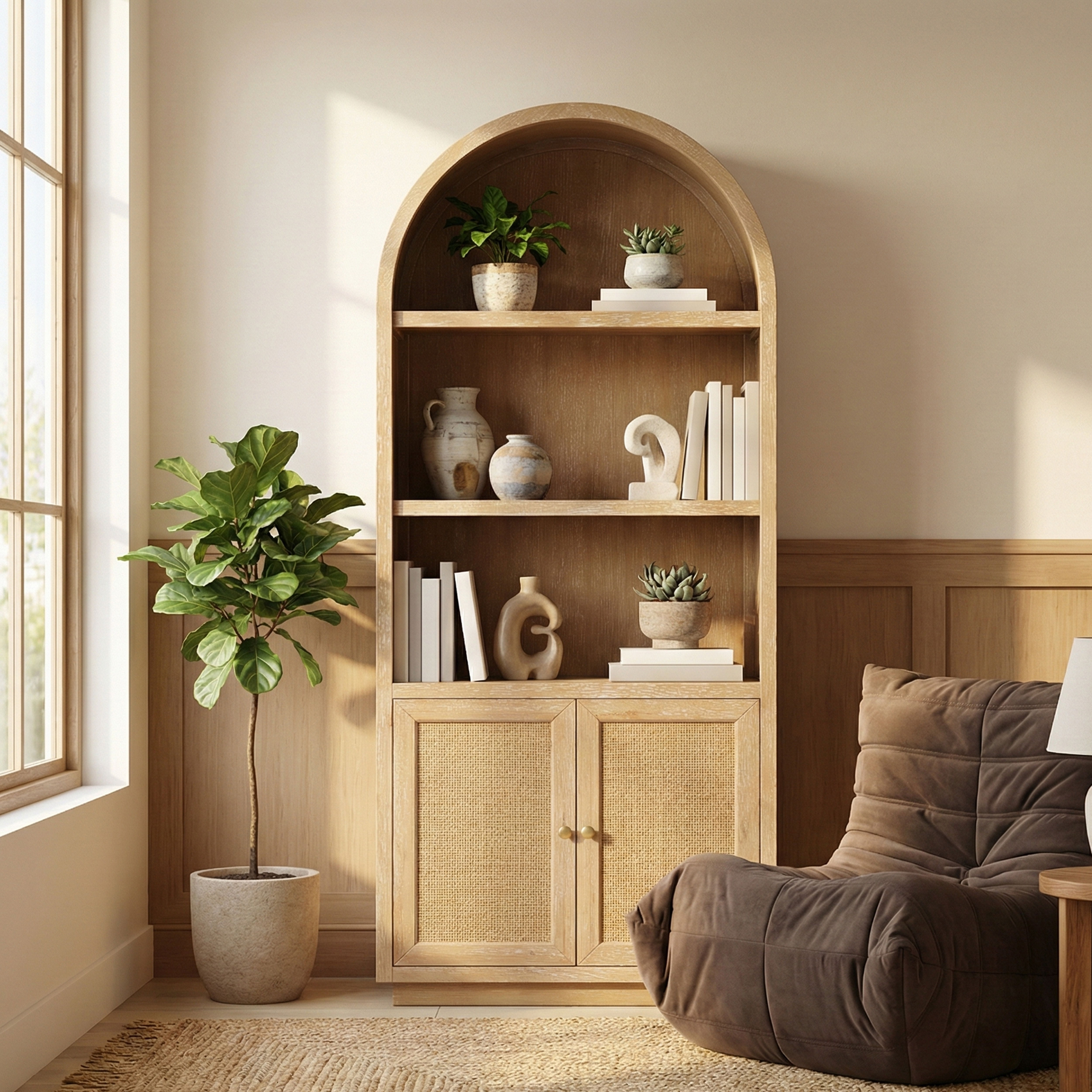 Botanical - Oak Veneer And Solid Wood Bookcase - Natural