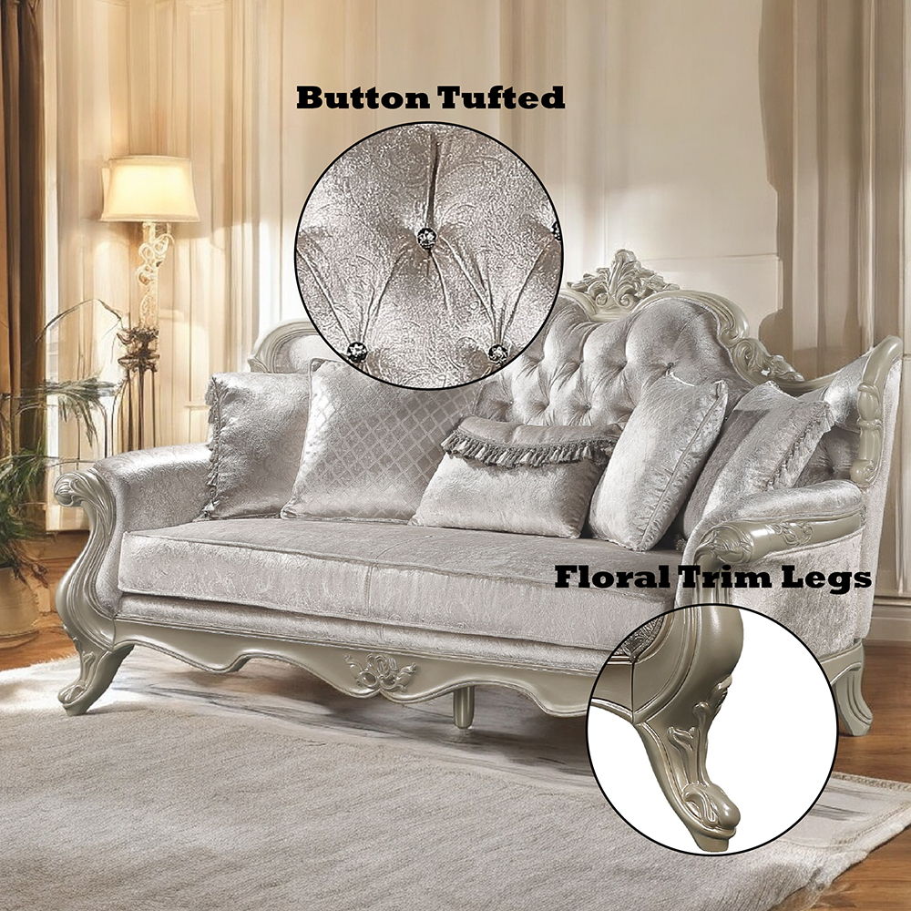 Libertee - Sofa With 5 Pillows - Beige Fabric & Champagne, silver, view 7