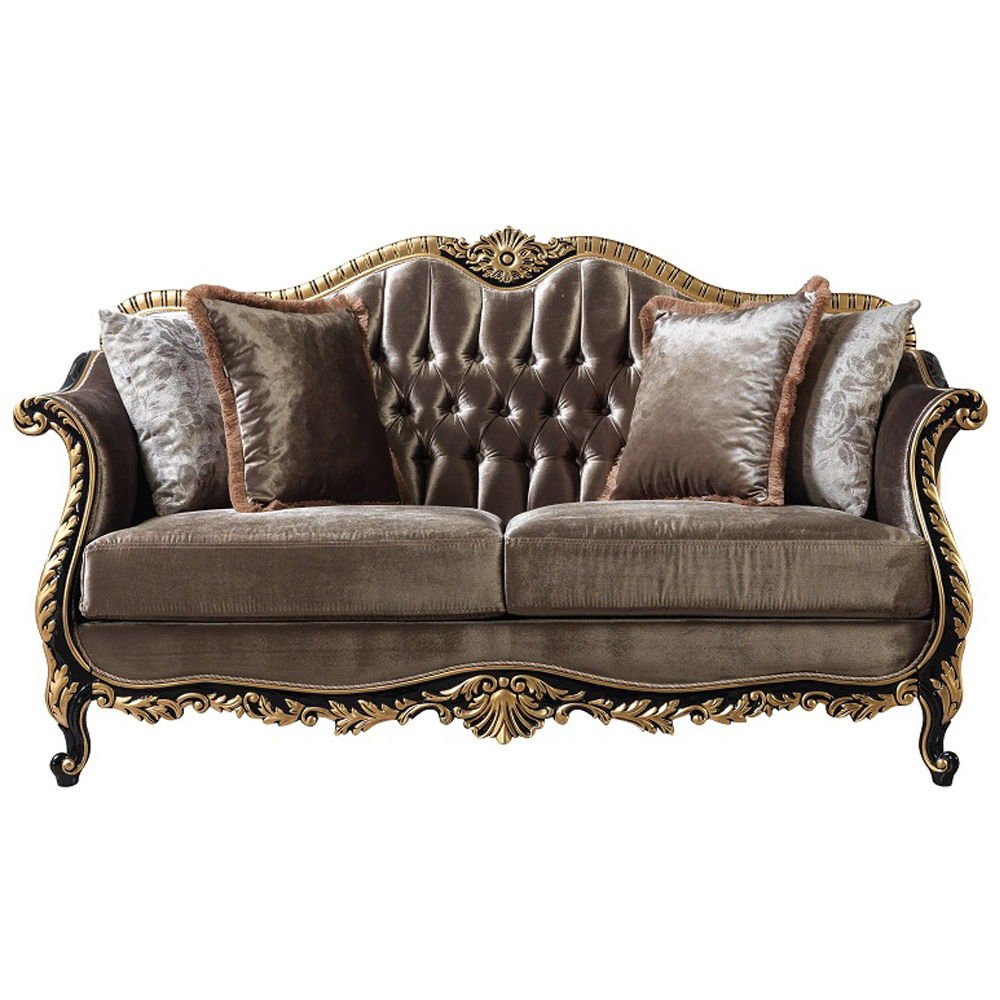 Betria - Loveseat With 4 Pillows - Light Green Velvet, Gold & Black High Gloss, dark gray, view 7