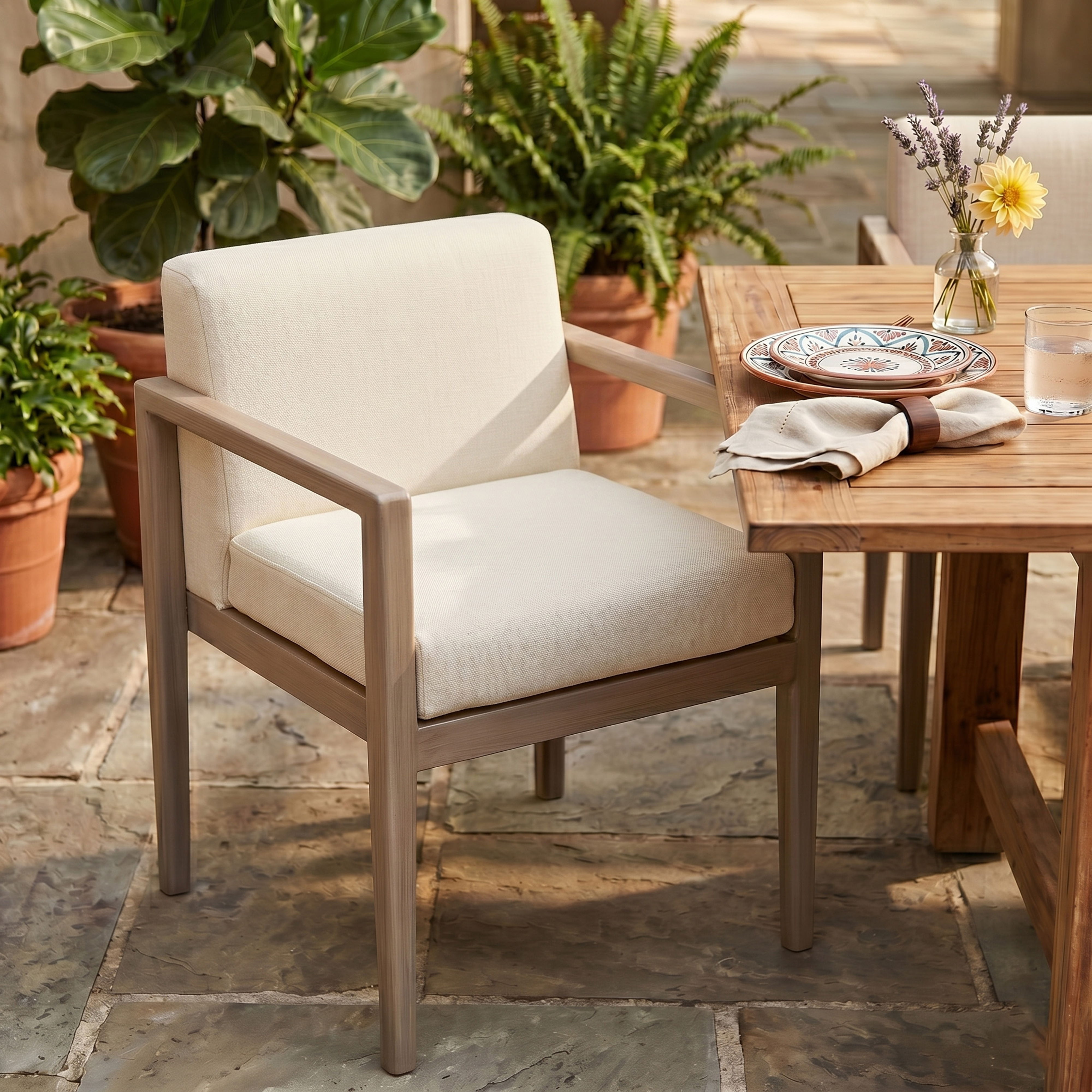 Solace - Olefin Performance Fabric Outdoor Patio Dining Arm Chair - Cream