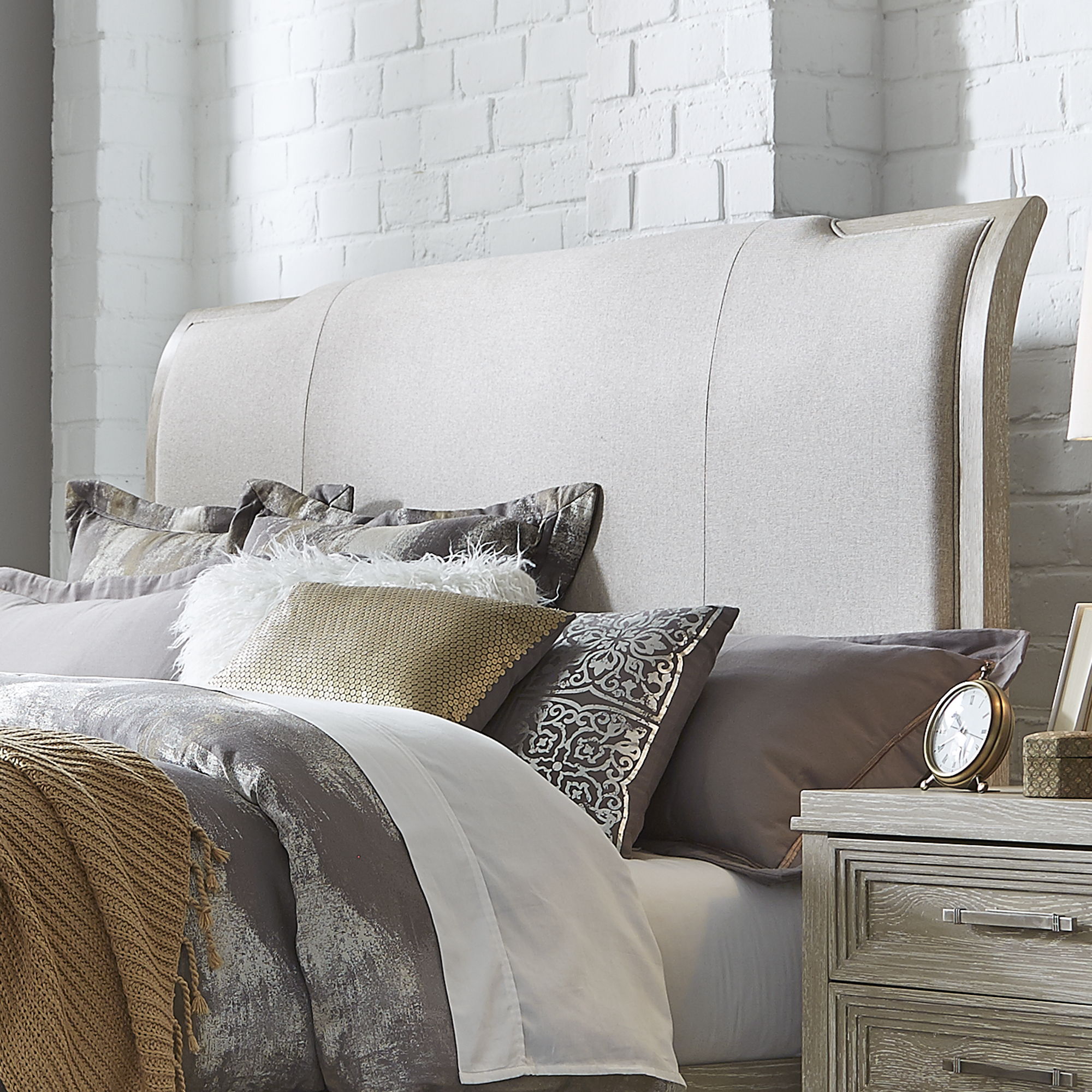 Liberty Furniture Belmar - King Upholstered Sleigh Headboard - Washed Taupe
