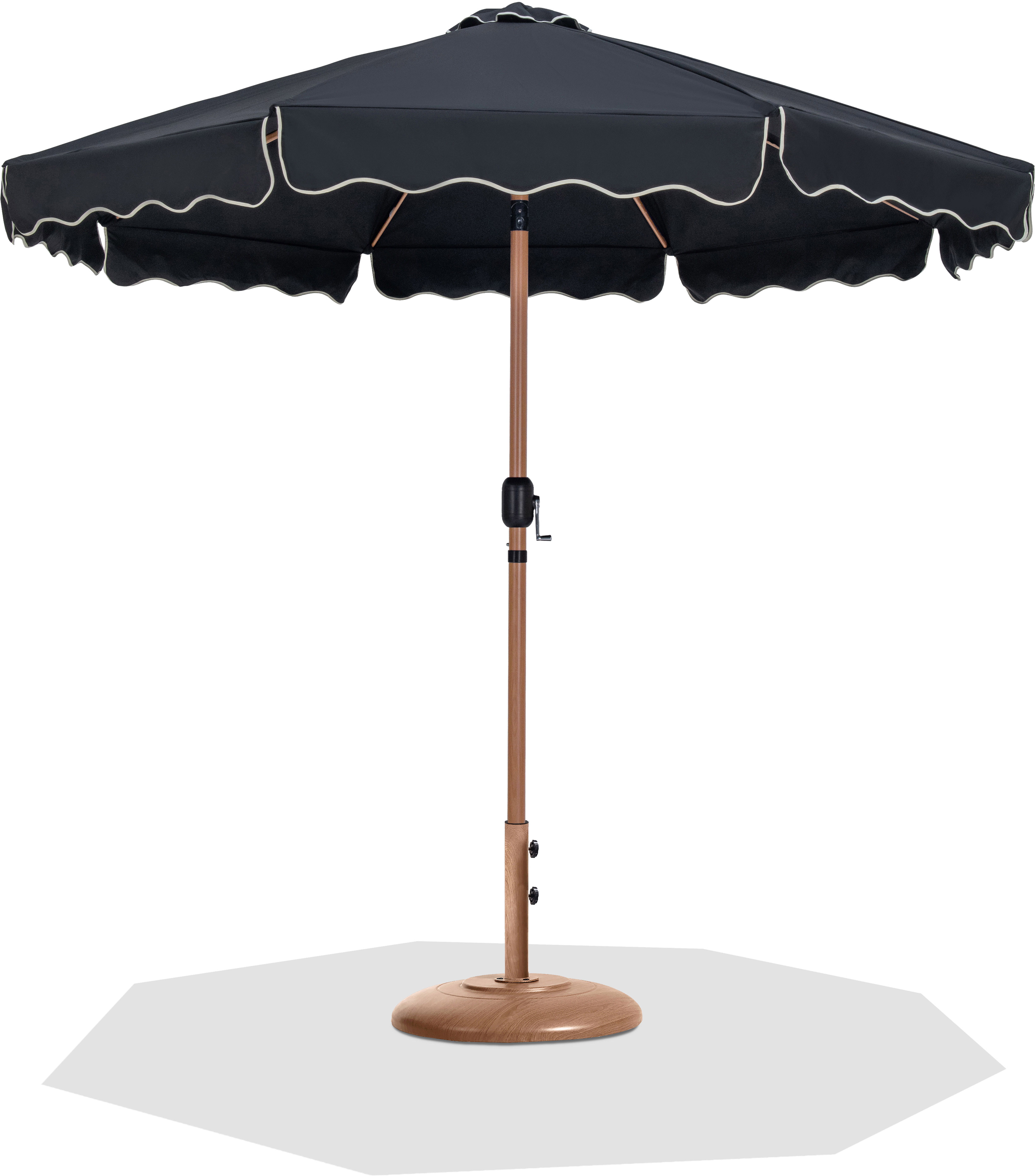 Amalfi - With Cream Piping Aluminum Patio Umbrella With Teak Base / Teak Pole - Black