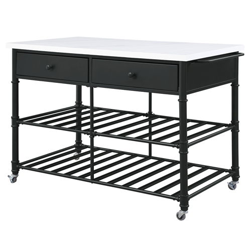 Emery - Kitchen Island - White Cultured Marble Top & Gray, white