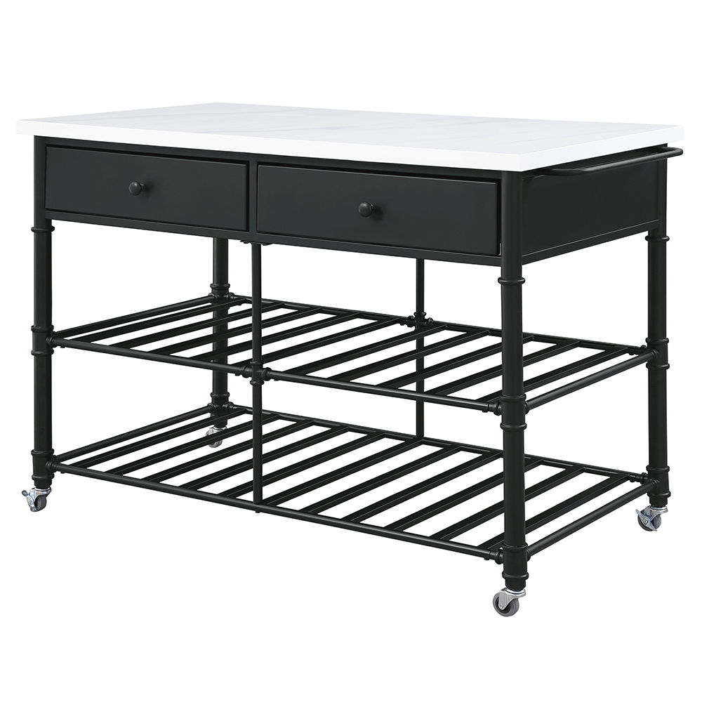 Emery - Kitchen Island - White Cultured Marble Top & Gray, white