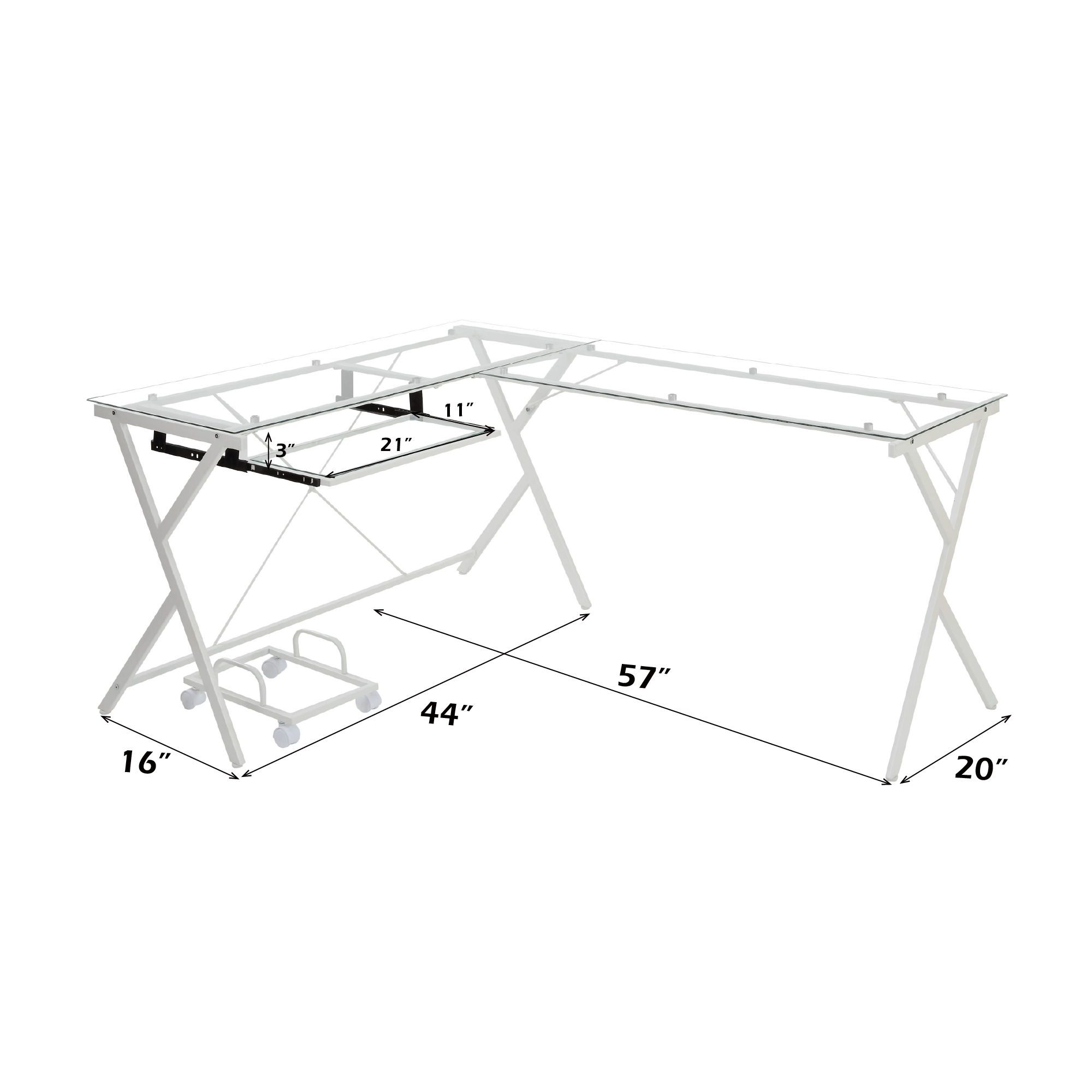 Dazenus - Computer Desk - Clear Glass Top & White, white, view 6