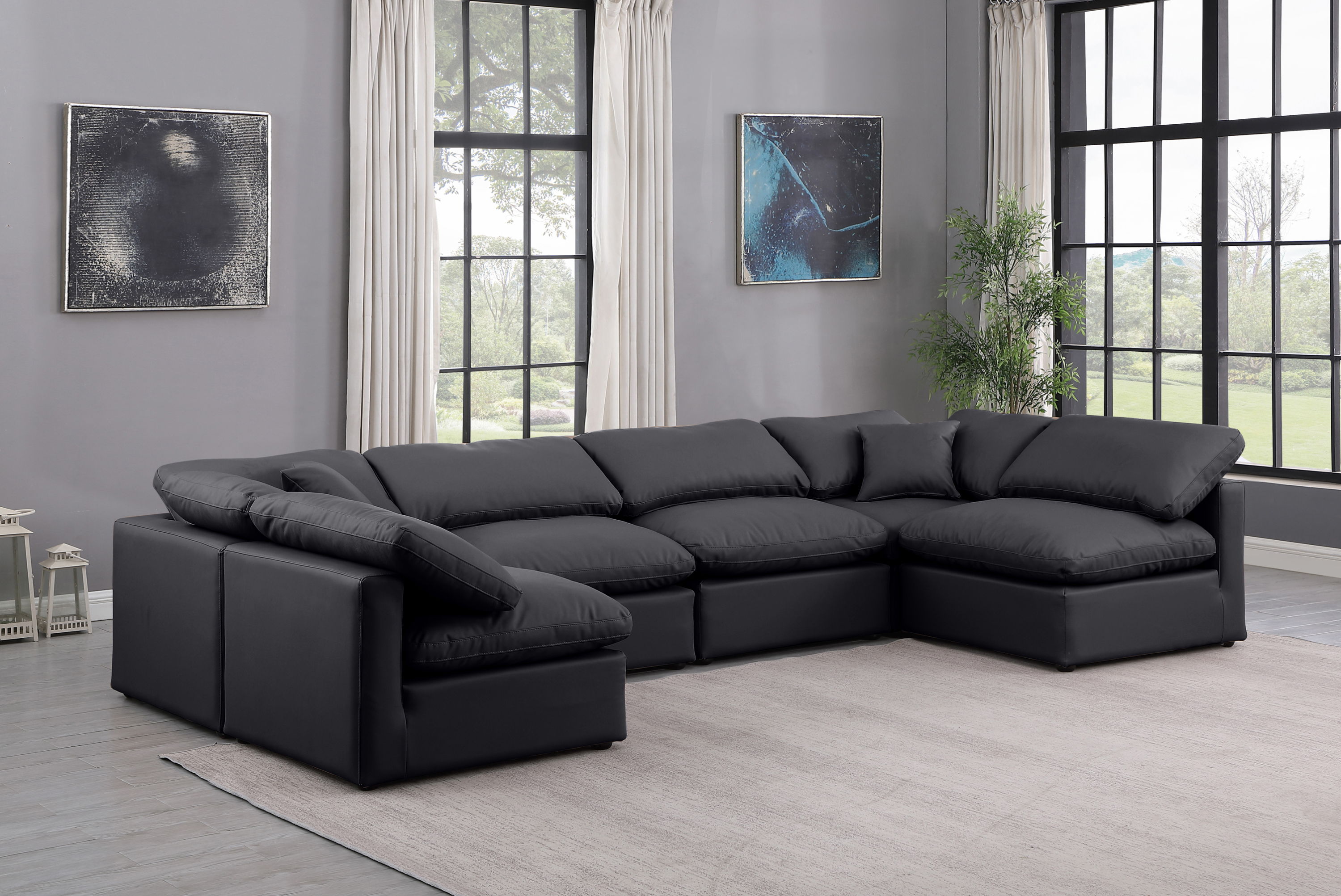Indulge - Faux Leather 6 Piece Modular U-Shaped Sectional - Black