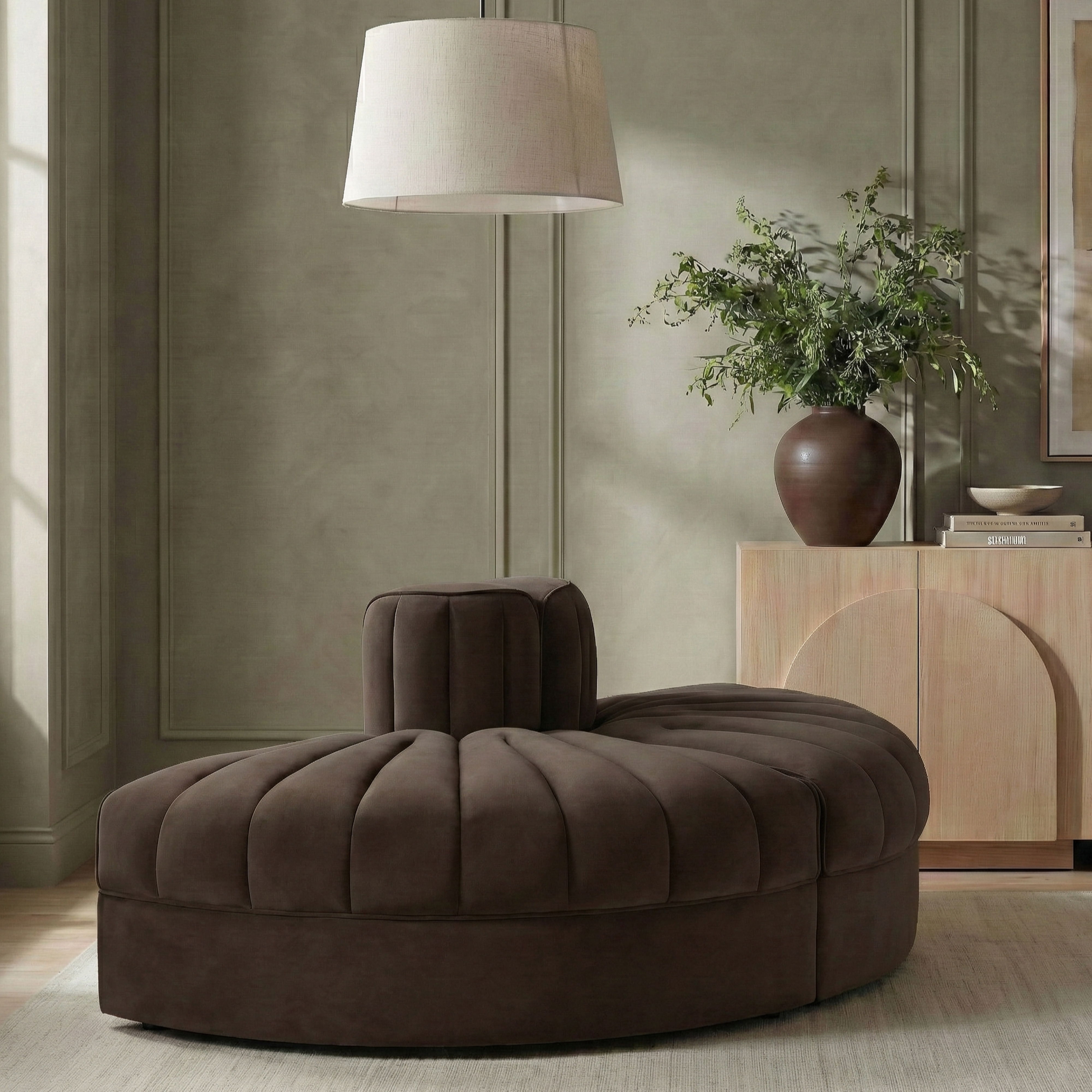 Rummi - Velvet Performance Fabric Upholstered 2 Piece Modular Loveseat - Brown