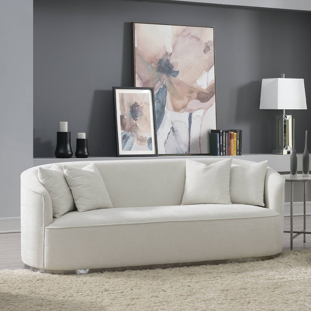 Odette - Sofa With 4 Pillows - Beige Chenille, white