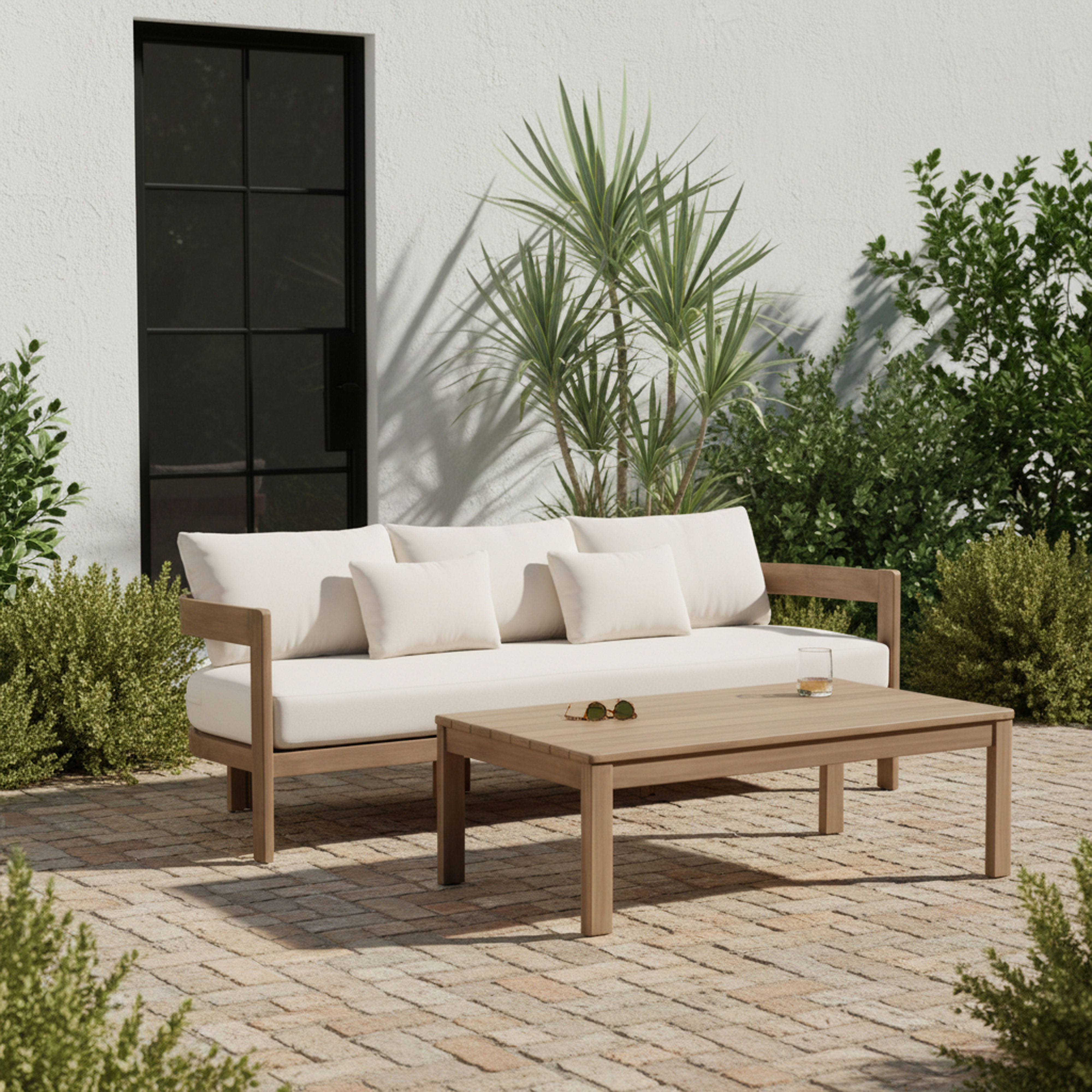 Newport - Water Resistant Fabric 86.75" Upholstered Outdoor Patio Sofa - Cream