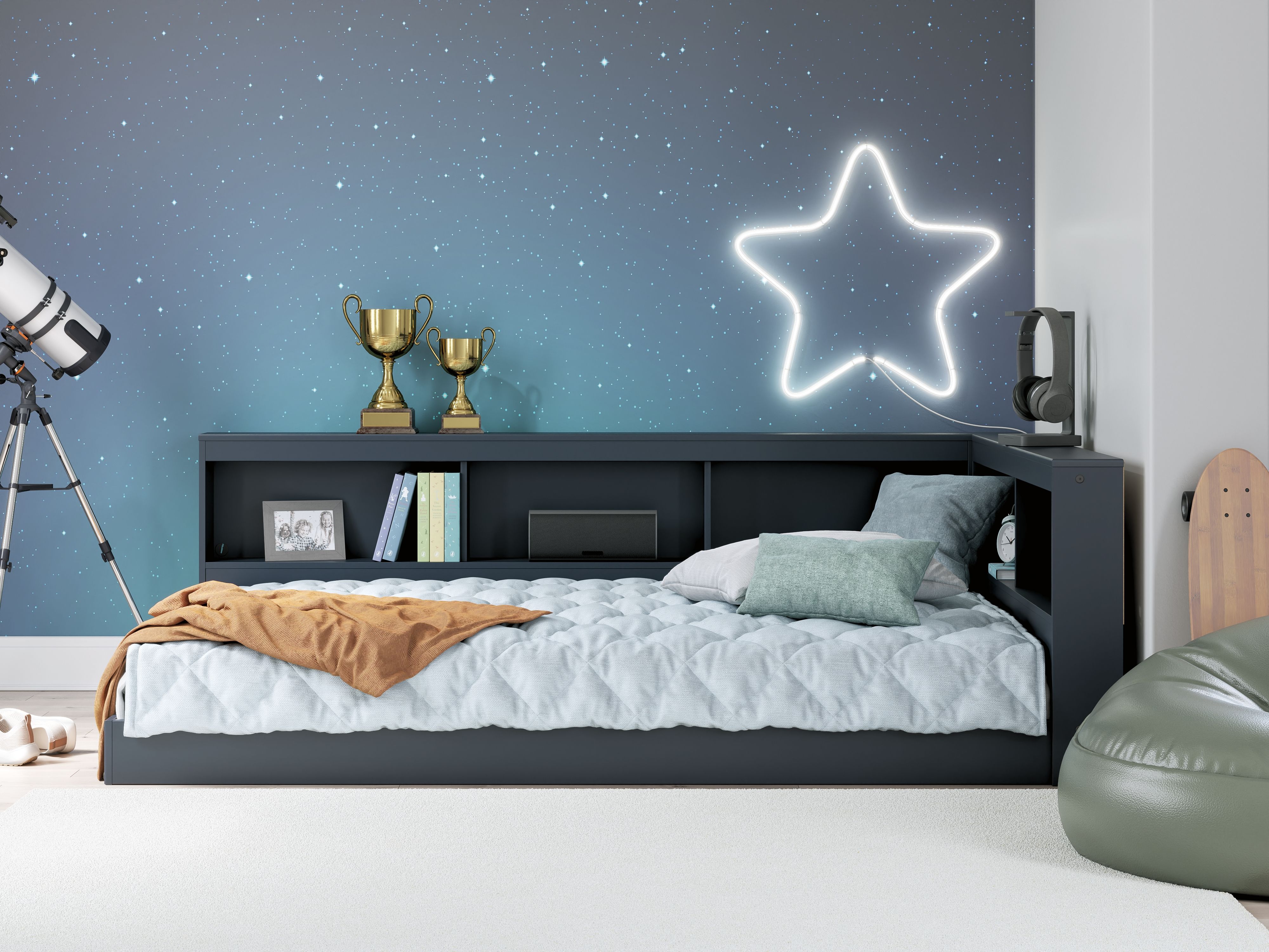 Simmenfort - Full Bookcase Storage Bed - Navy Blue