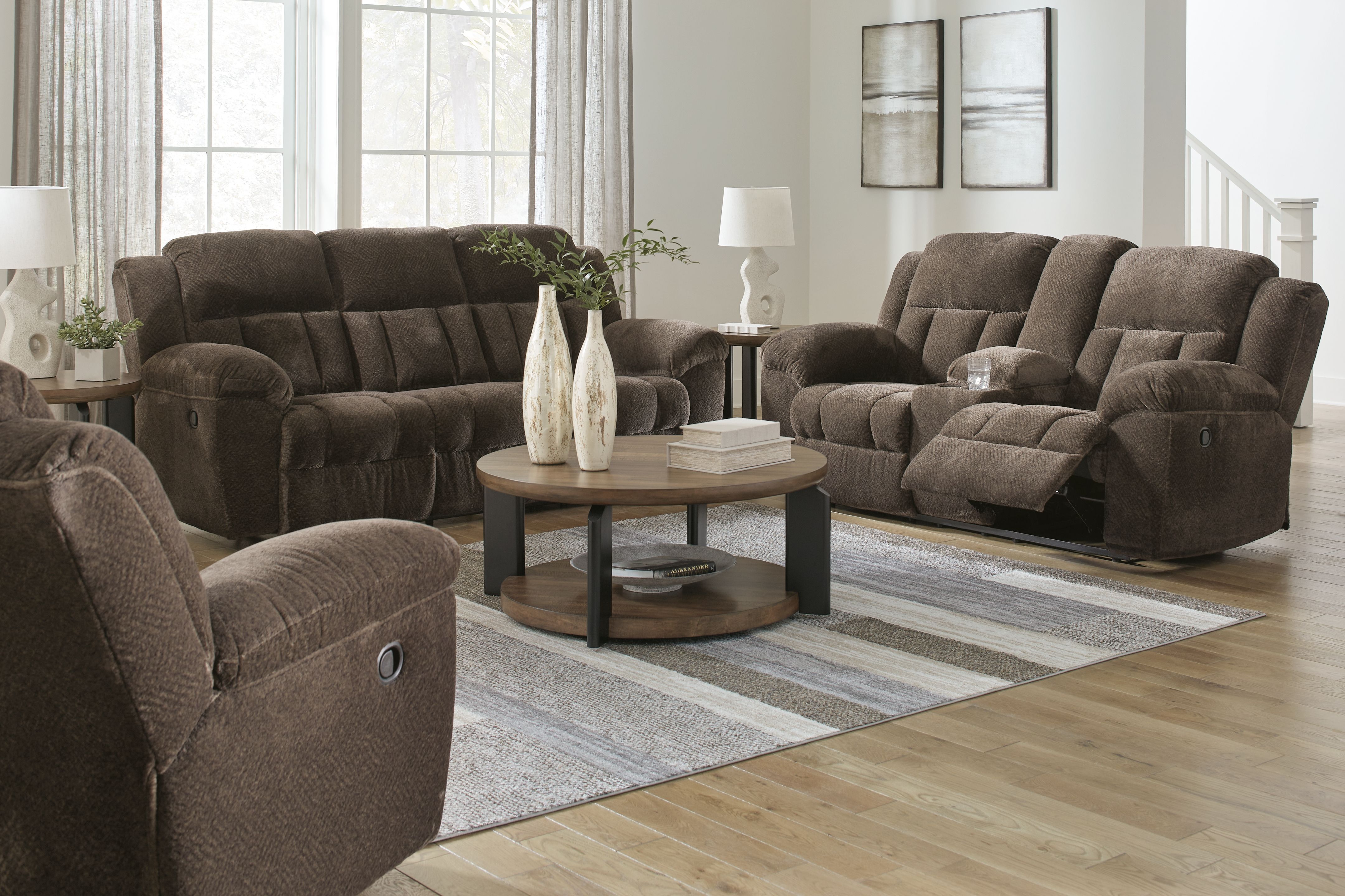 Ashley Frohn - Chocolate - 3 Pc. - Reclining Sofa, Reclining Loveseat With Console, Rocker Recliner