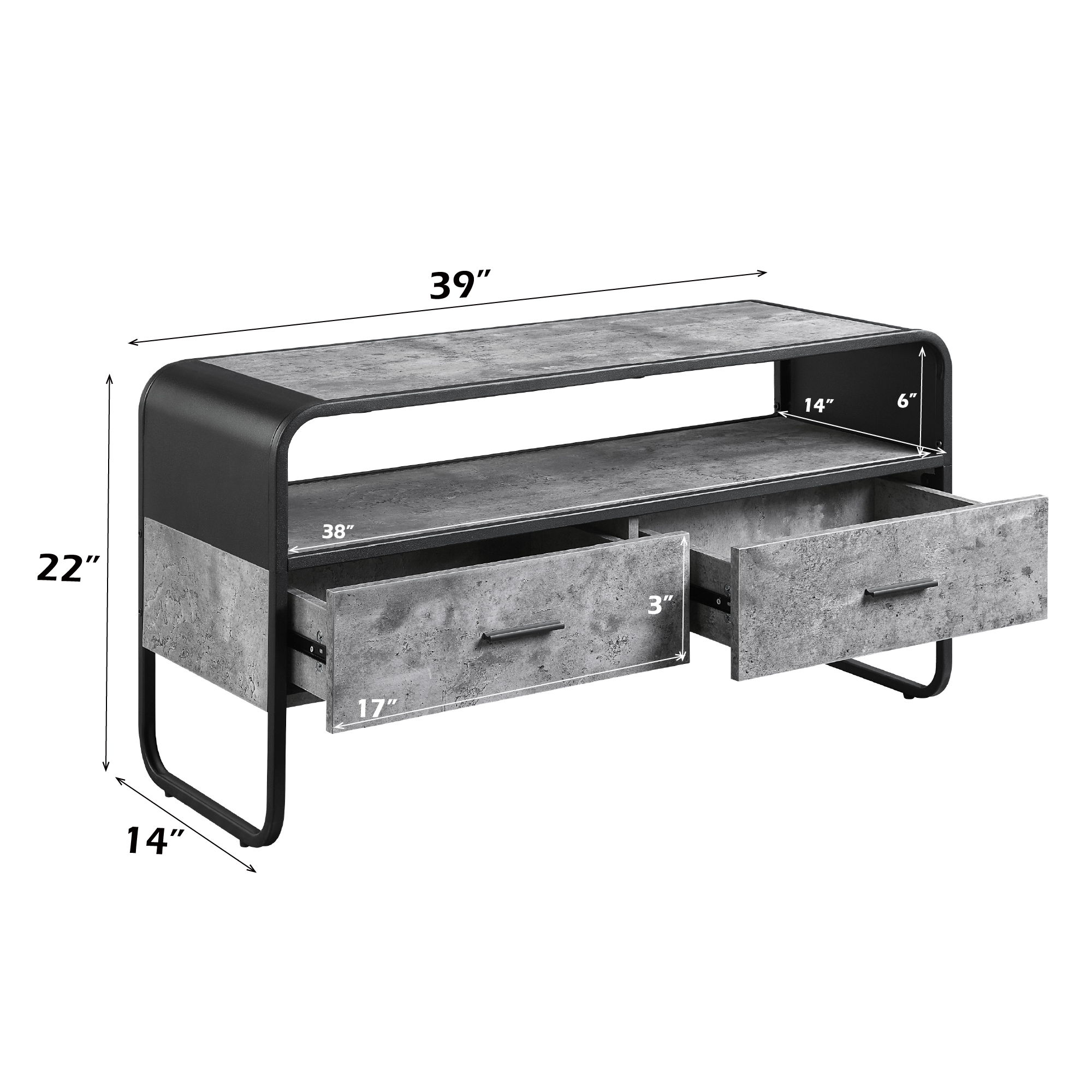 Raziela - 22" TV Stand - Concrete Gray & Black, black, view 3