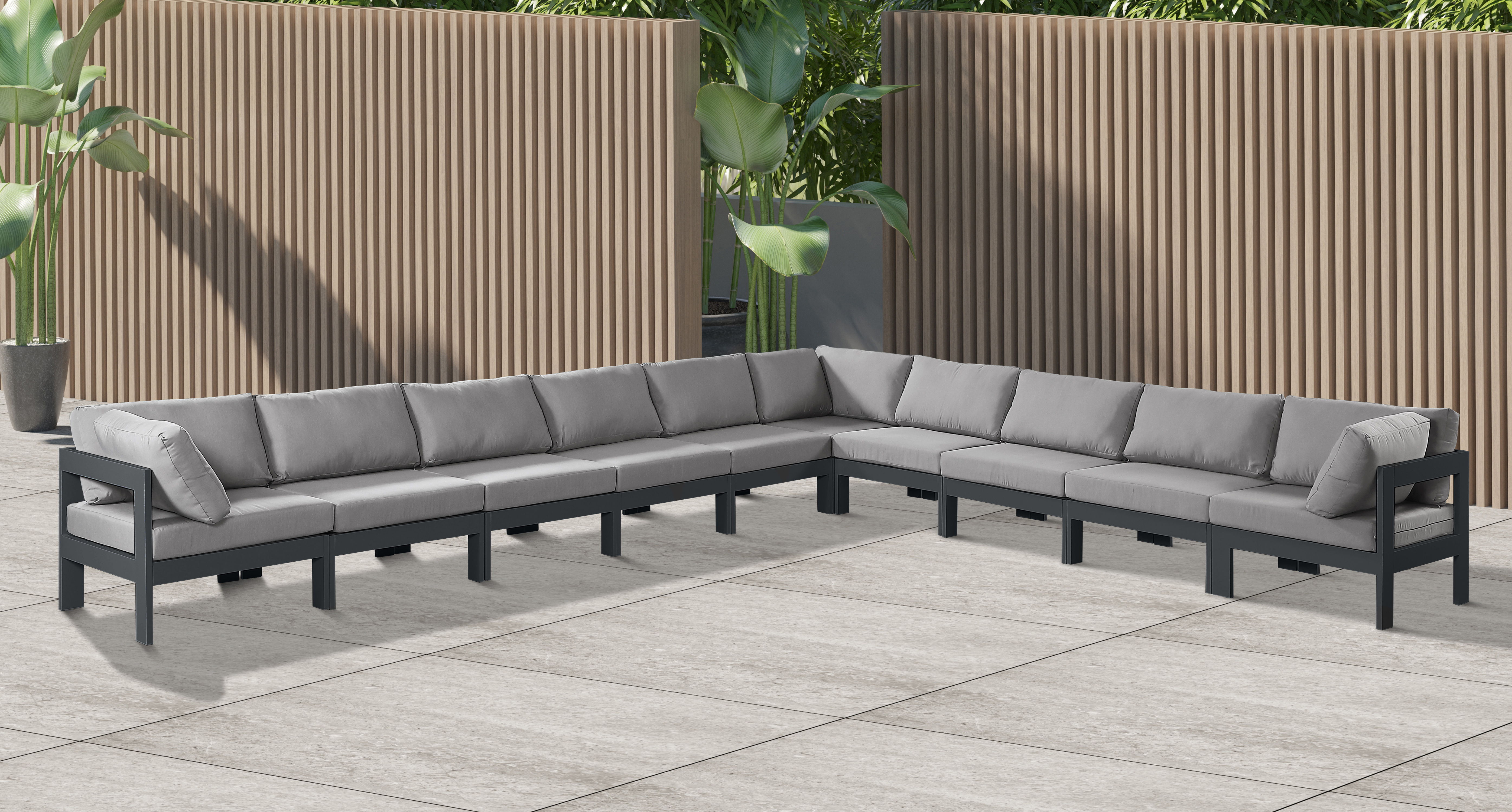 Nizuc - Outdoor Patio 10 Piece Modular Corner Sectional With Gray Frame - Gray