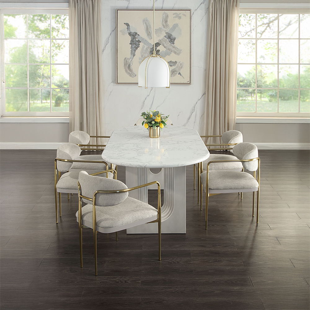 Zayn - Dining Table - White Natrual Marble Top & White, white, view 8