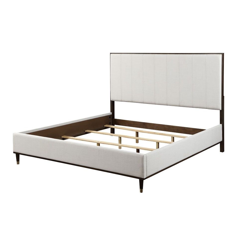 Carena - Queen Bed - Light Gray Fabric & White & Brown, white, view 2