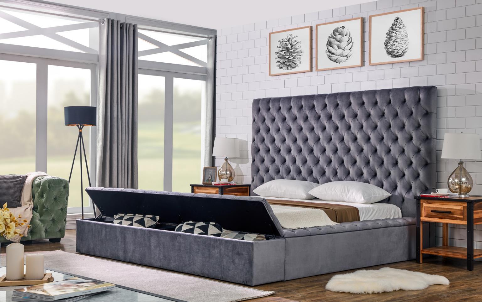 B563 - Velvet King Bed - Gray